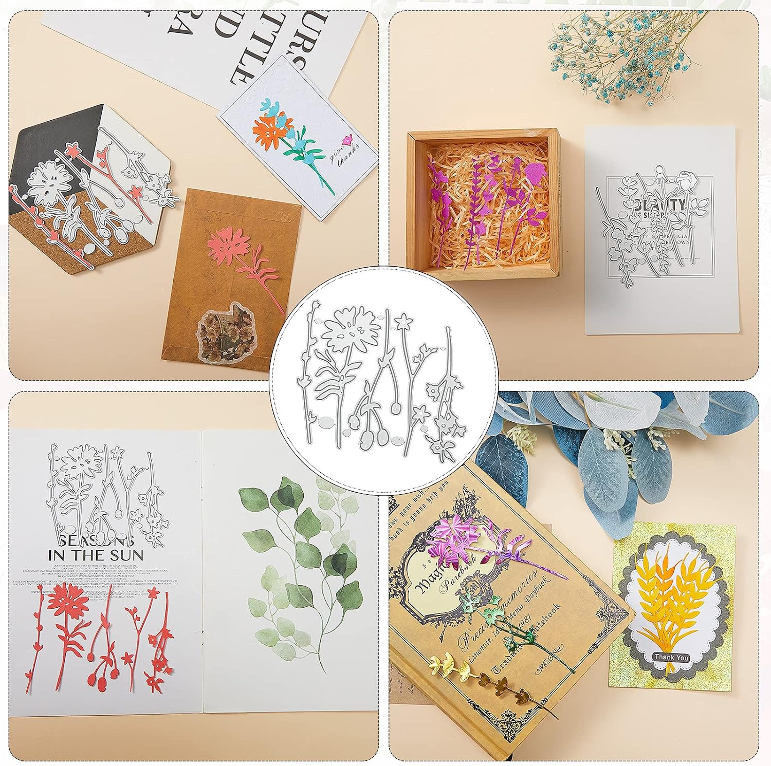 24 Pieces Flower Metal Cutting Dies Wildflowers Cutting Die Flower Leaves Embossing Stencils for Card Making Thanksgiving Christmas Craft Mold for Crafts Scrapbook Album Paper Card Decoration
