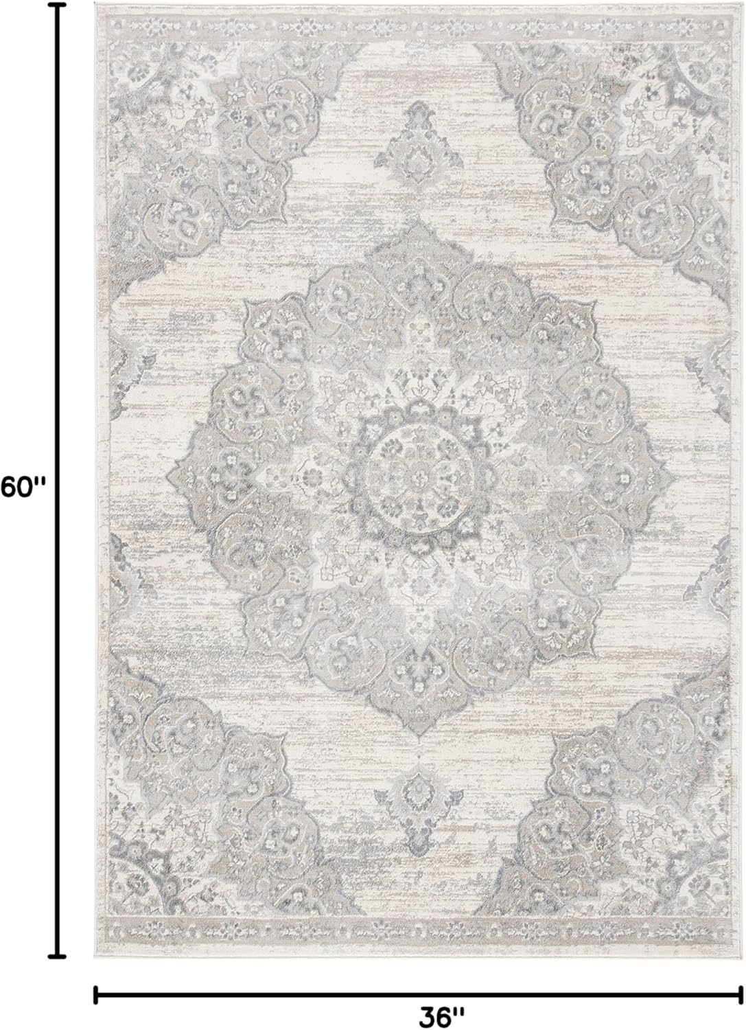 SAFAVIEH Brentwood Collection Accent Rug - 3' x 5', Ivory & Beige, Medallion Distressed Design, Non-Shedding & Easy Care, Ideal for High Traffic Areas in Entryway, Living Room, Bedroom (BNT802B)