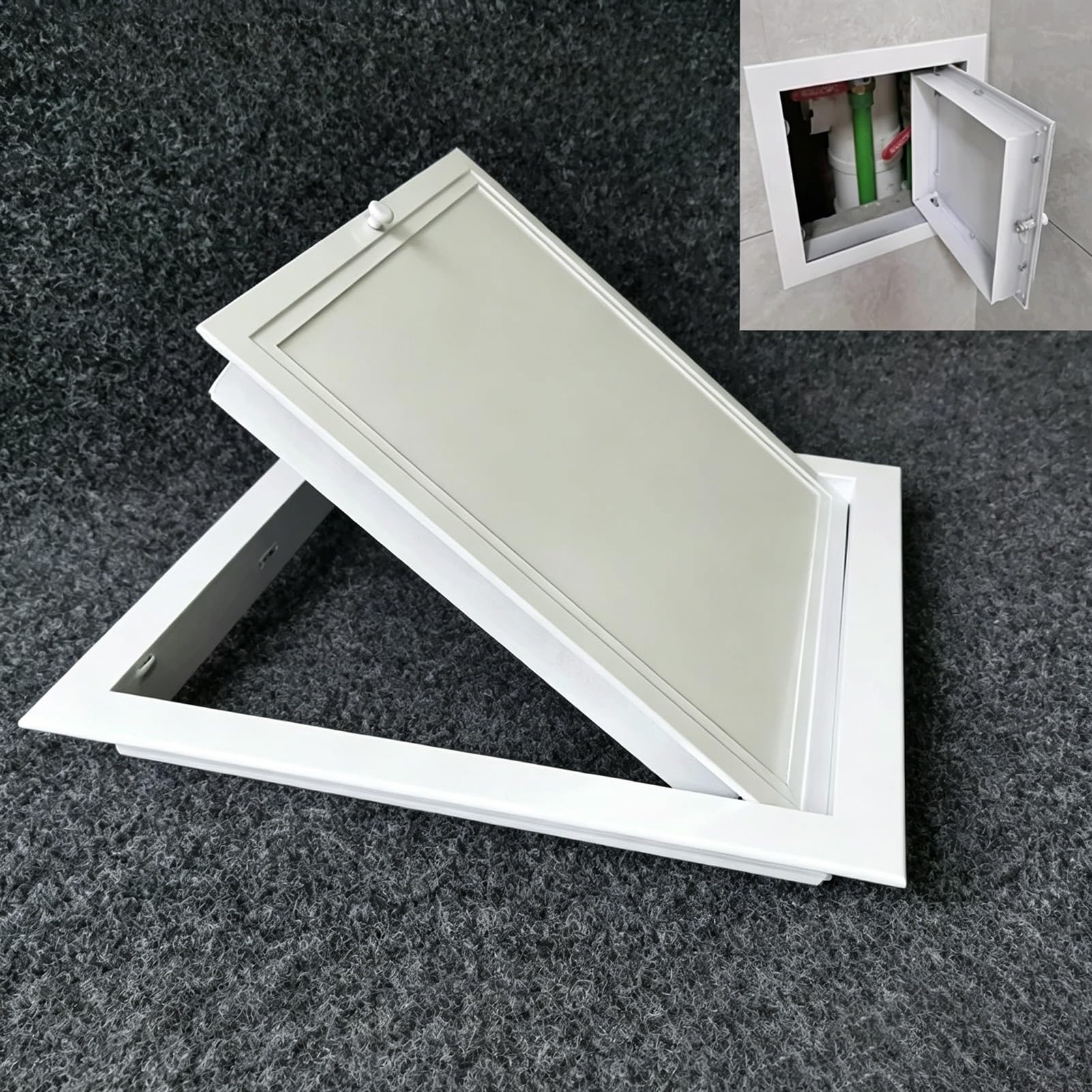 Sydvoxt Metal Plumbing Inspection Panel for Drywall, White Access Door Duct Hidden Cover with Handle, Flush Mount Access Hatch Wall Electrical Panel Cover(12x12in(30x30cm))