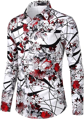 Miniatura 2 de ZEROYAA Camisa de vestir casual de algodón con botones y manga larga para hombre