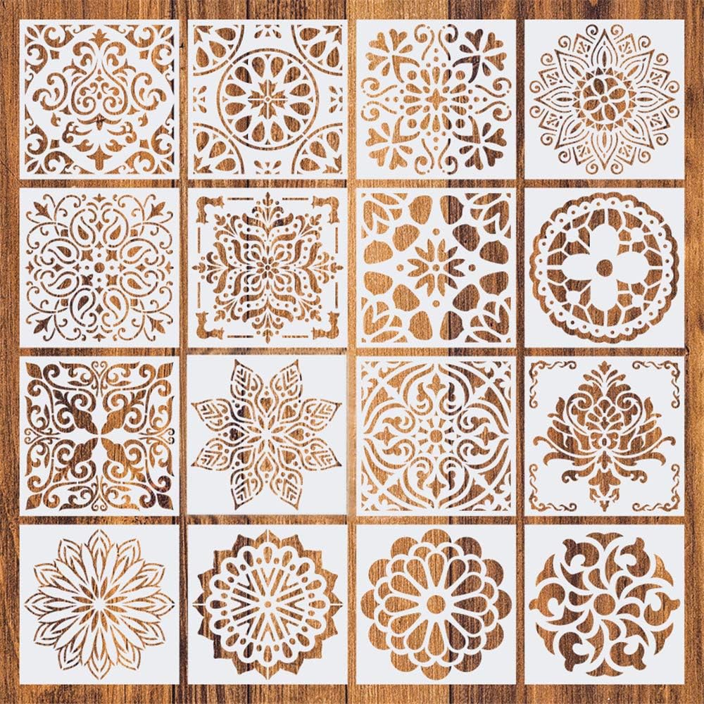 INHEMING Plantilla Mandala,16 Piezas Plantillas de Dibujo Mandala Manualidades Painting Stencils Reutilizable, para Pintar Sobre Piedra, Decoración de ...