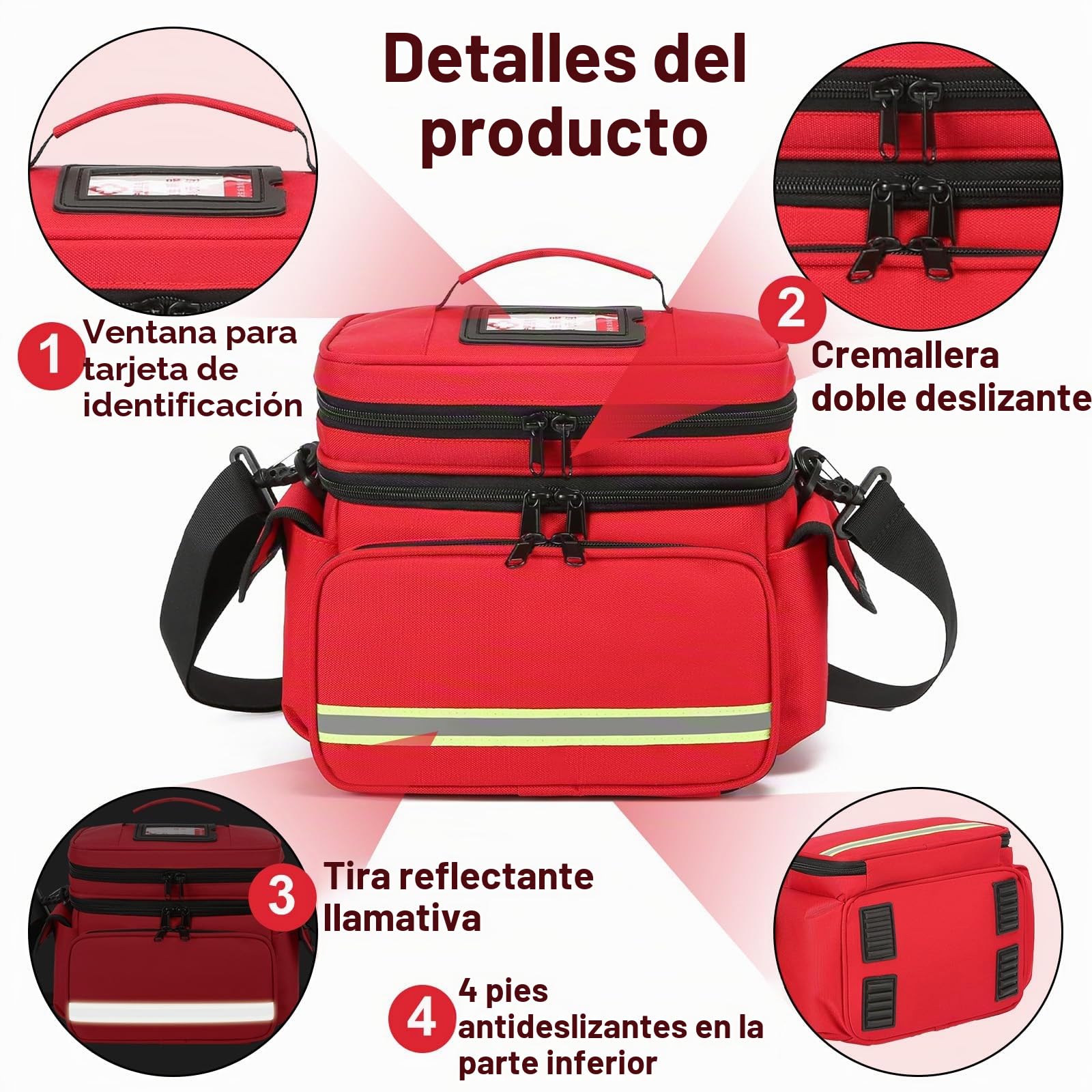 Botiquin de Primeros Auxilios Vacía, Bolsa Botiquin Viaje de Emergencia, Bolso Enfermera, Maletin Medico, Correa Hombro, Clasificado de Doble Capa, para Hogar Oficina Escuela Coche, Rojo