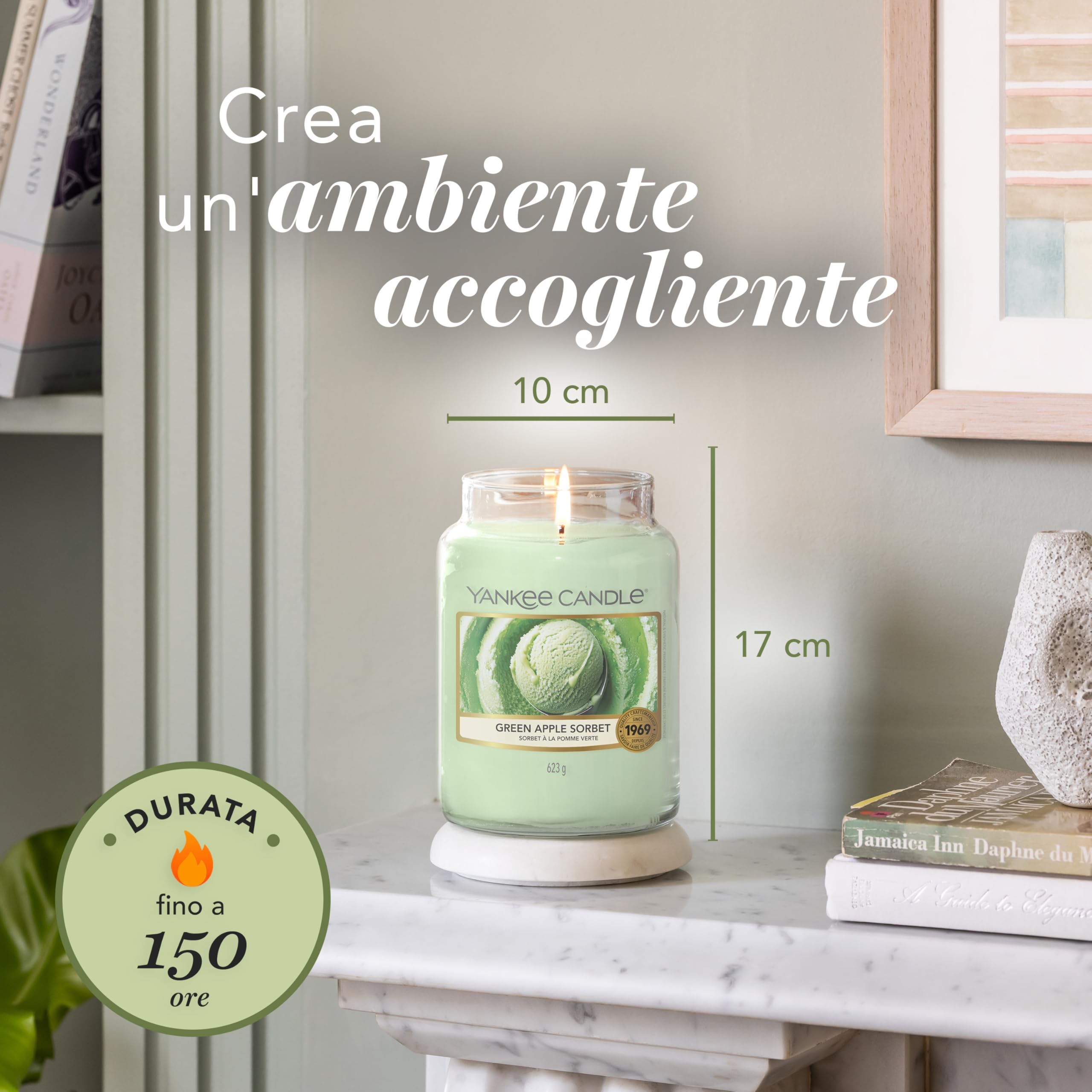 Yankee Candle Scented Candle | Candela in giara grande della Sorbetto Alla Mela Verde | Candele a lunga combustione: fino a 150 ore | Regali perfetti per le donne
