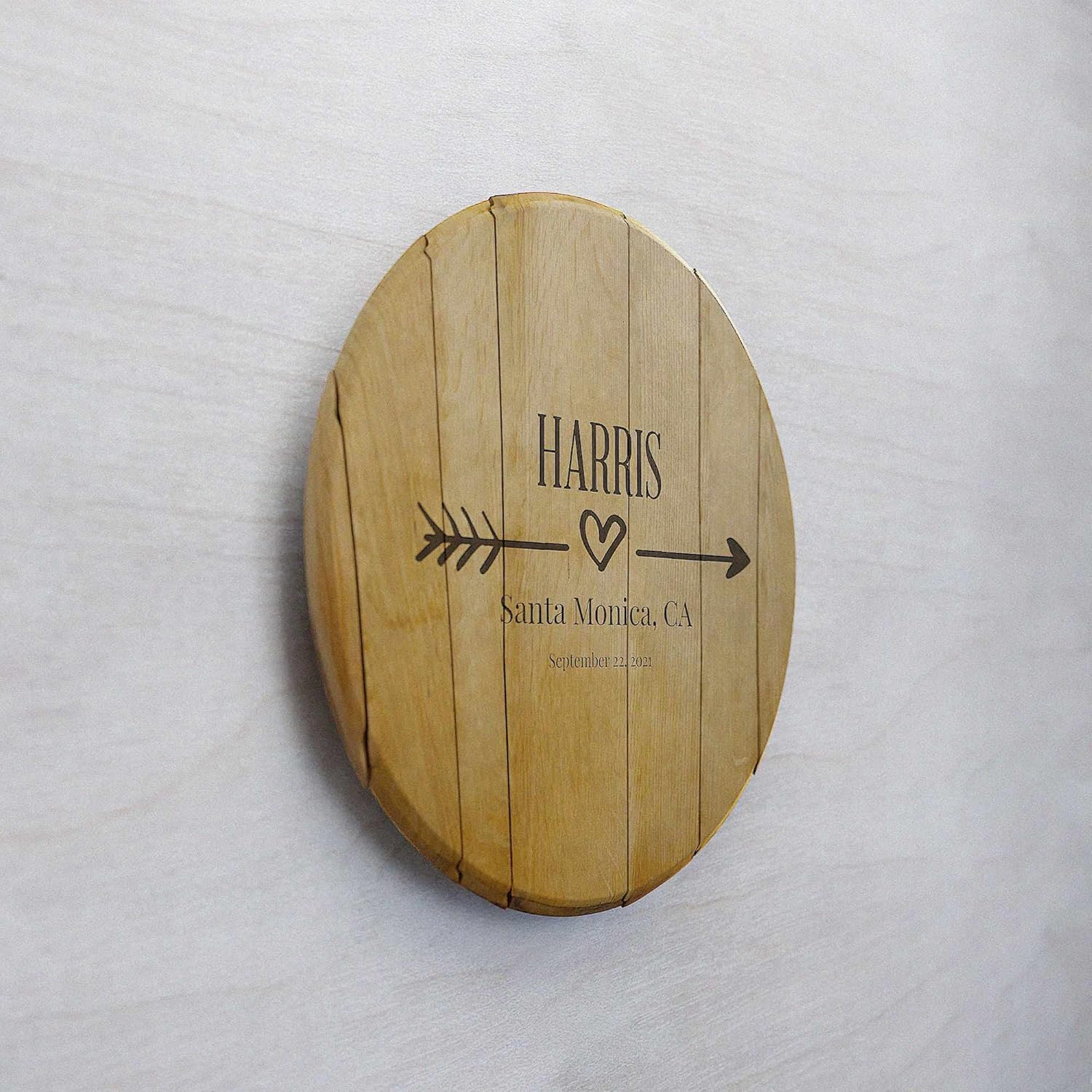 WhiskeyMade Personalized Wedding Guestbook Alternative - Made from Real Whiskey Barrel Heads - Made in The USA (Arrow)