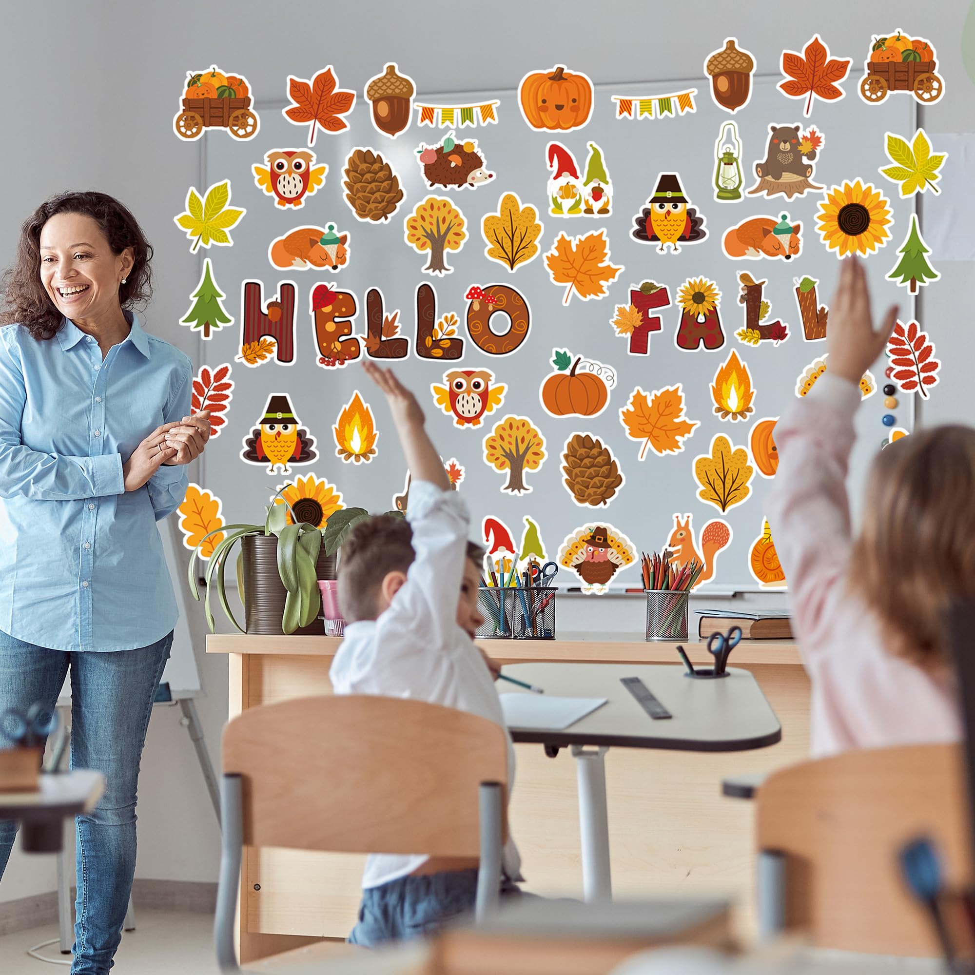 Hello Fall Ausschnitte Set – 61 Stück Herbst-Dekorationen Aus Pappe Für Pinnwand, Tür & Klassenzimmer (mit 100 Klebepunkten)