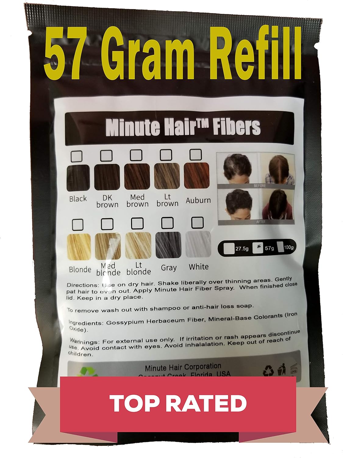 Hair Building Fibers Grey 57 Grams (2 oz) Minute Hair Refill Hair Loss Concealer That You Can