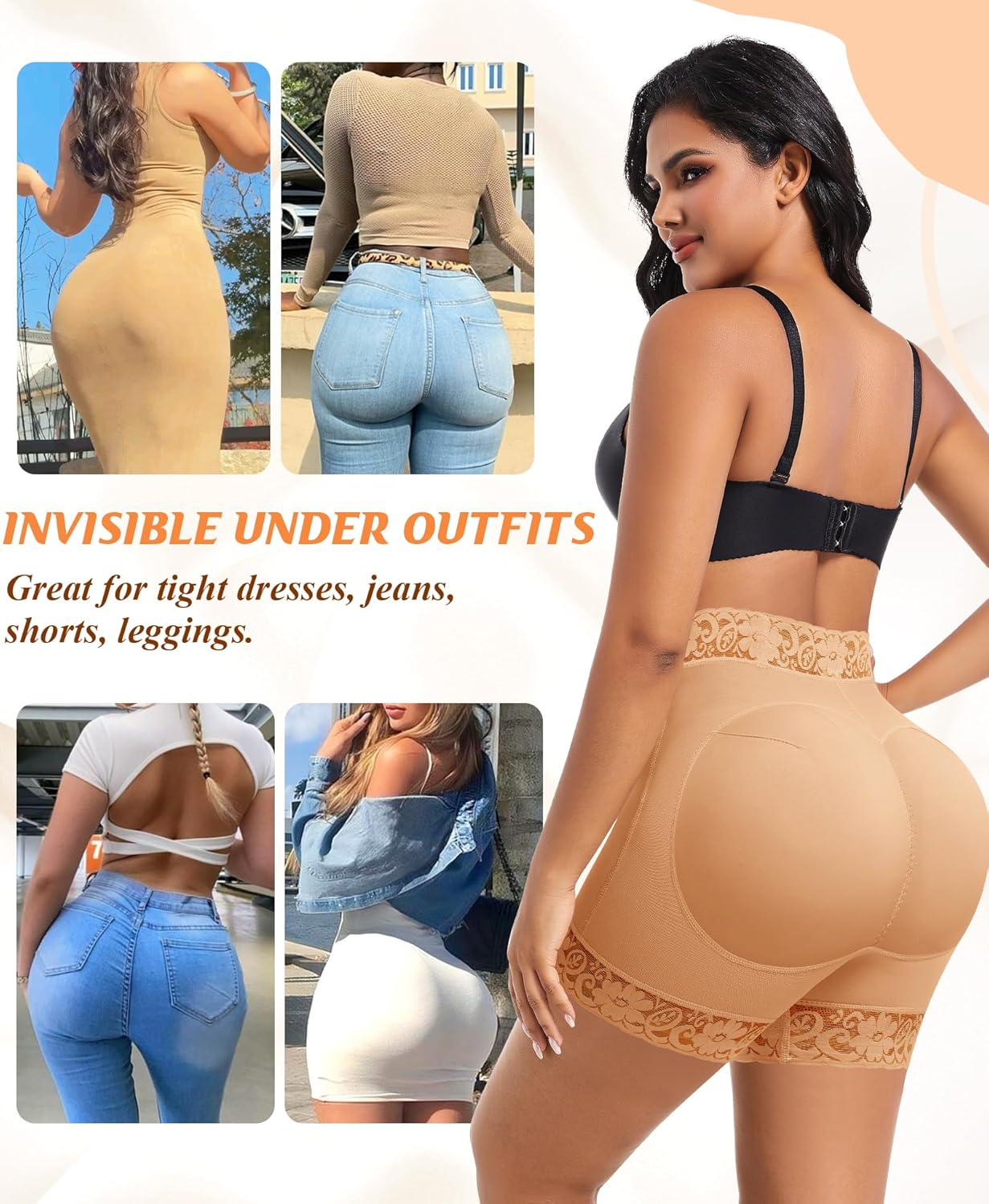 DERCA Padded Underwear for Women Butt Lifting Shapewear Booty Pads Hip Enhancer Lace Boyshorts