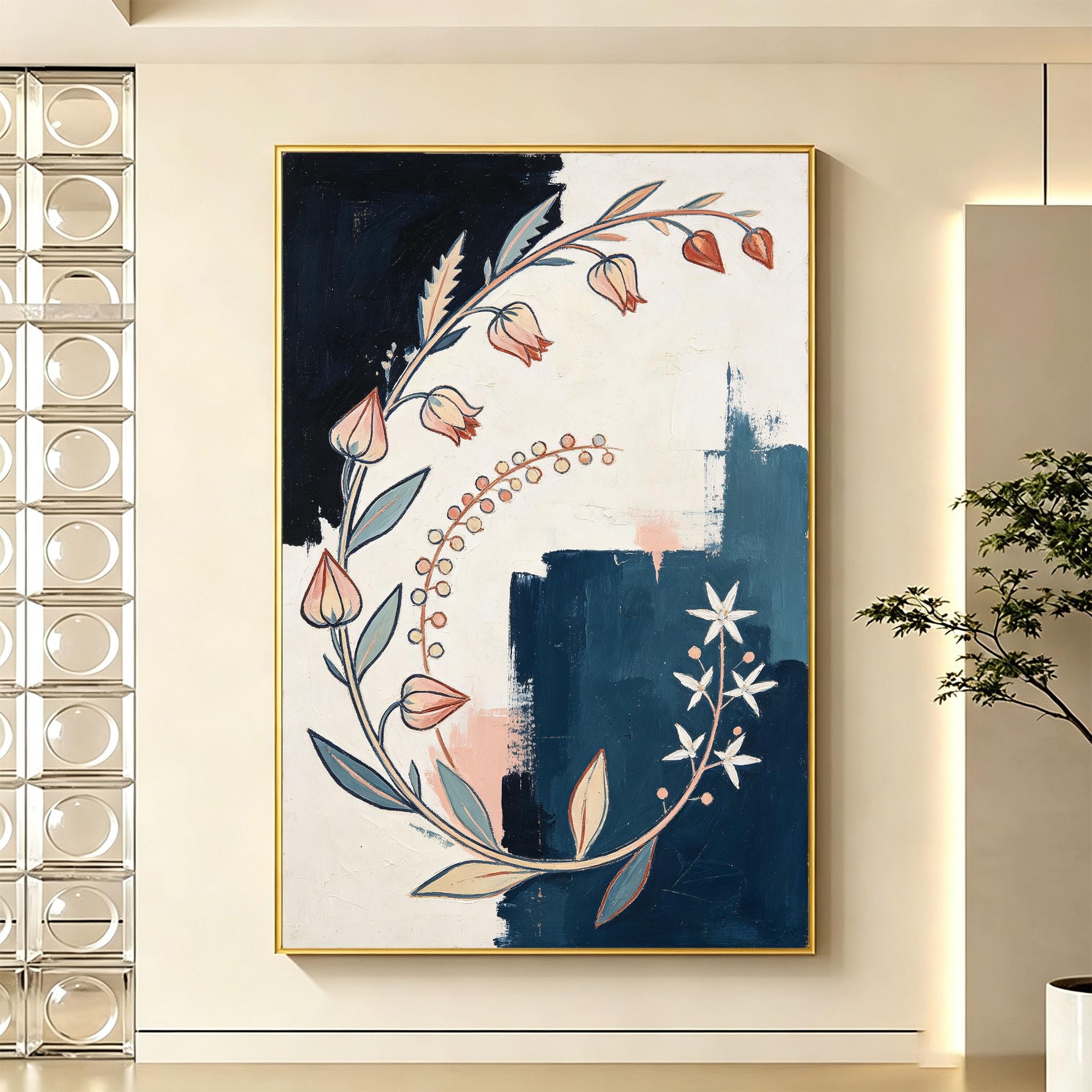 Großes Leinwand Ölgemälde Mit Blumenmotiv, 100% Handgemalt, Strukturierte Oberfläche, Rahmenlos, Ästhetisches Botanisches Kunstwerk Für Wohnzimmer Und Heimdekoration, 30 X 50 Cm (12 X 20 Zoll)