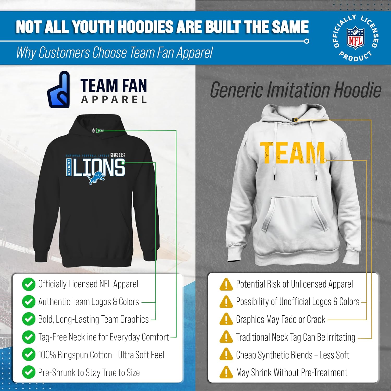 Team Fan Apparel NFL Youth Modern Endzone Football Fleece Hooded Sweatshirt, For Boys and Girls, Pro Hoodie Pullover