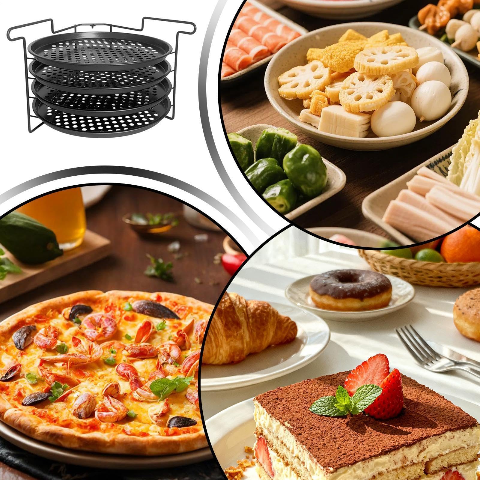 Pizza-Backblech-Set 4-schichtiger antihaftbeschichteter stabiler Halter | Ofen-Back-Pizza-Rack für Haushaltsküche, Brot- und Gebäckzubereitung, Restaurant, Catering, Anfänger,