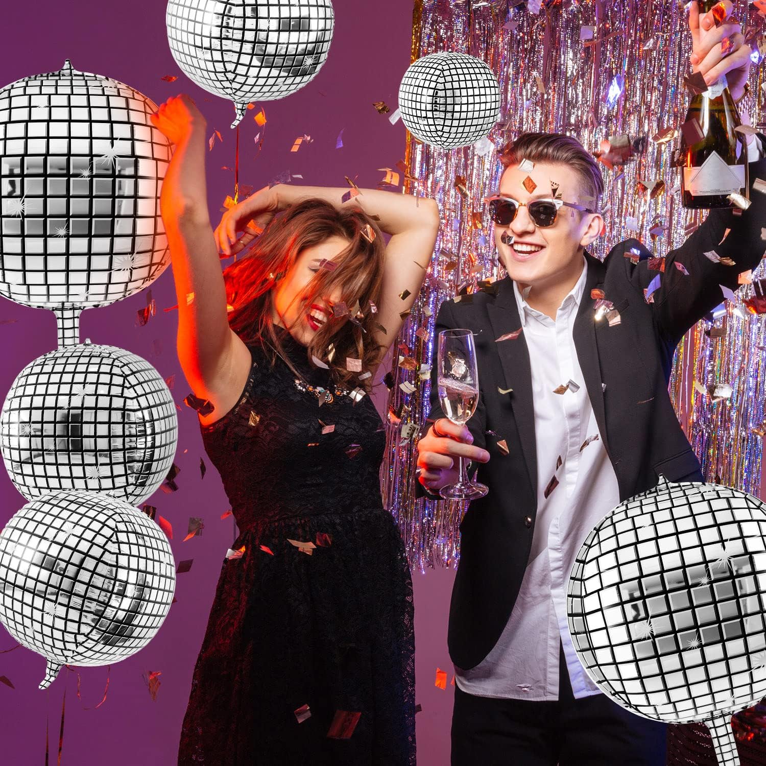 Lewtemi 48 Pcs Silver Disco Ball Balloons Different Sizes 4D Large Disco Balloons 32 22 10 Assorted Round Metallic for Bachelorette Party Decorations Silver Birthday Retro 70s 80s Party Decor