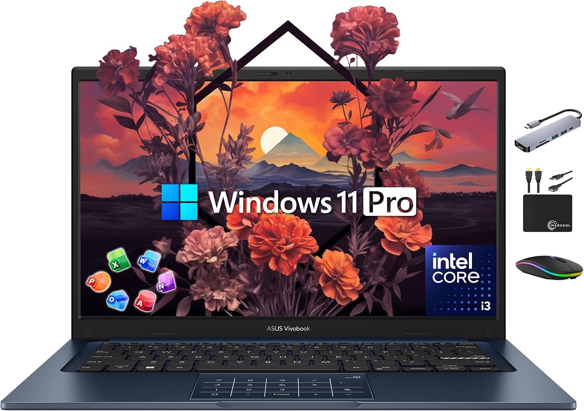 ASUS Vivobook Laptop 2025 Ultra Portable Business Computer, 14" FHD Display, 40GB RAM, 2.5TB Storage (2TB SSD + 500GB Ext), 6-Core Intel i3-1315U, MarxsolAccessory, Win 11 Pro, Lifetime Office 2024