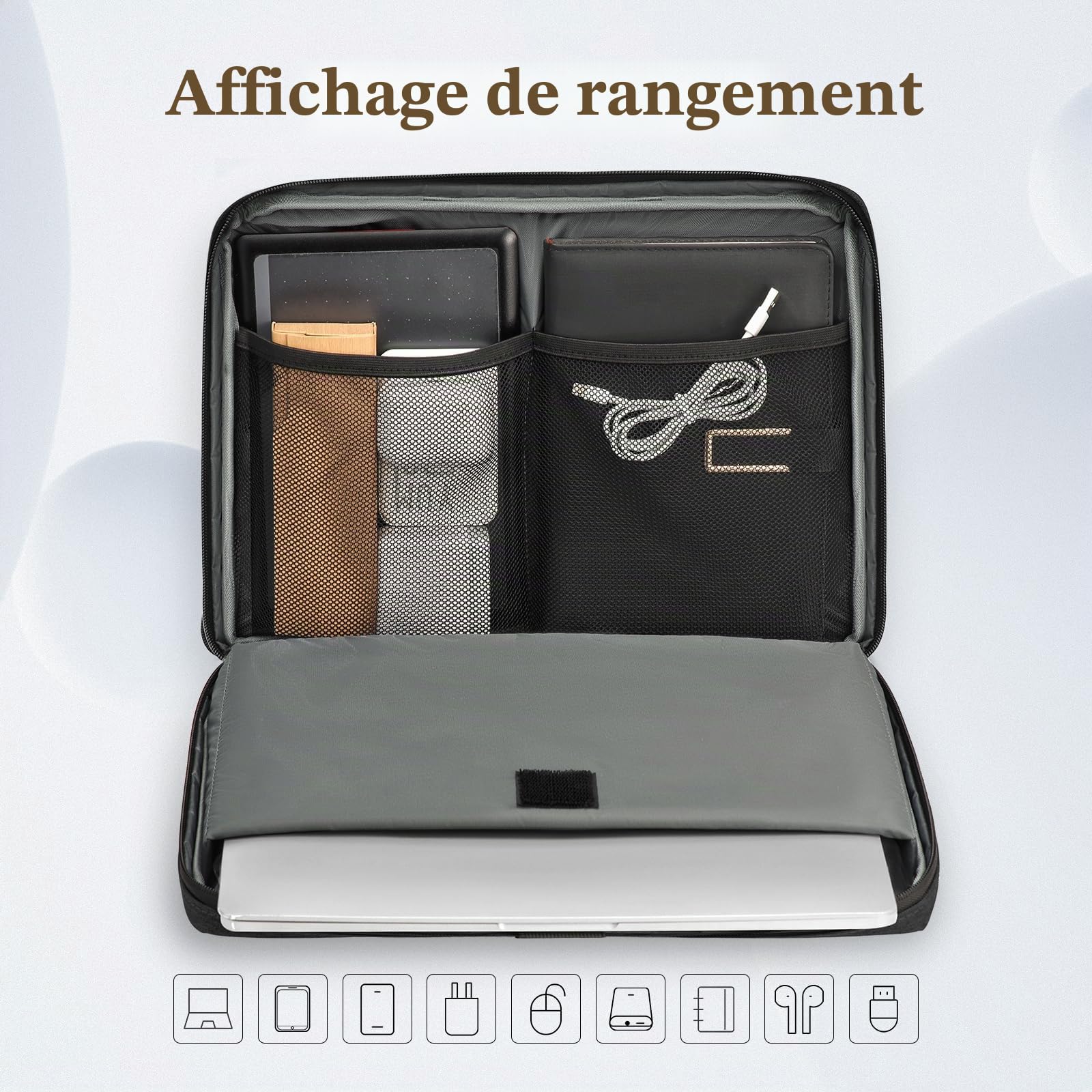 Housse pour Ordinateur Portable 15,6 17,3 14 13,3 12,3 Pouce Sacoche TSA Étanche 4 Couches Protection Sac de Transport PC
