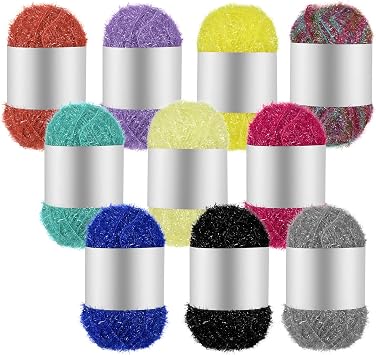 10 Skeins Scrubby Yarn 328 Ft/ 109 Yard, Assorted Colors Scrubby Stripes Polyester Scrub Yarn for Knitting Weaving Crochet Craft Project