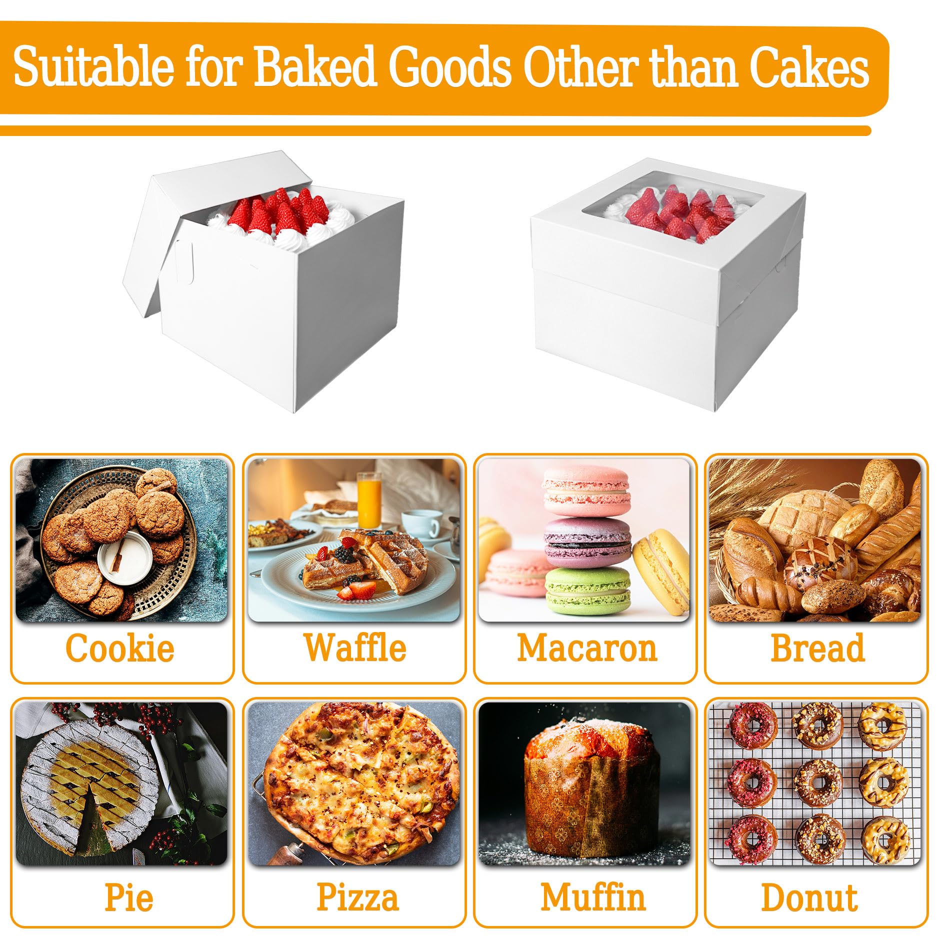 Cajas para tartas de 10 x 10 x 10 pulgadas con tablas para tartas, paquete de 10 cajas altas de alta calidad con ventana de exhibición, contenedor desechable para tartas para Navidad