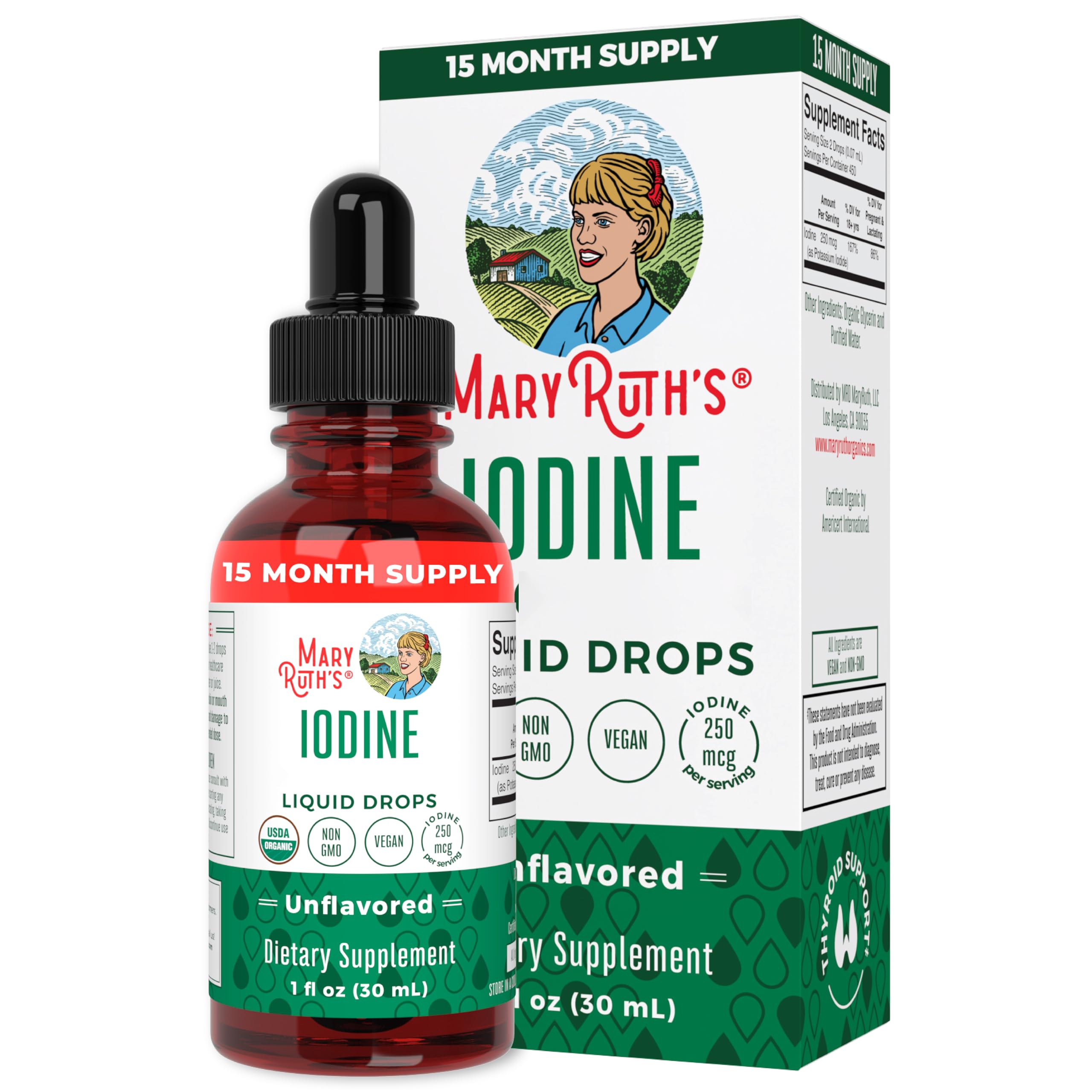 MaryRuth Organics, Iodine Drops, Non Aromatizzate, 30 ml, Vegano, Senza Glutine