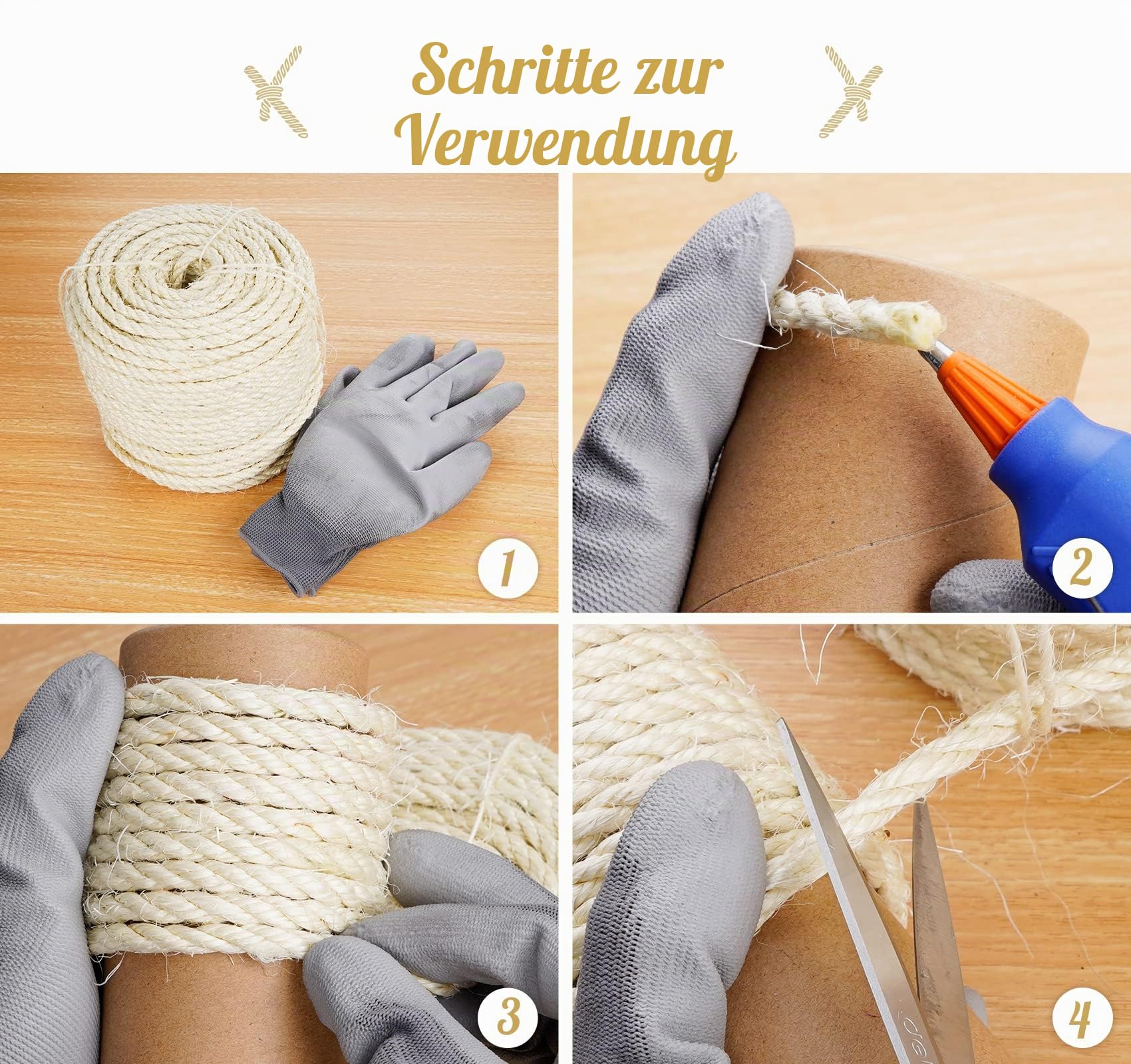 ilauke 25m Sisalseil für Kratzbaum 8mm, Natürliche Weiß Sisalseil Mehrzweckseil Seil Sisal, extra robust und langlebig hanfseil für DIY Kratztonne Spielsachen, Kratzspielzeug mit Krallen