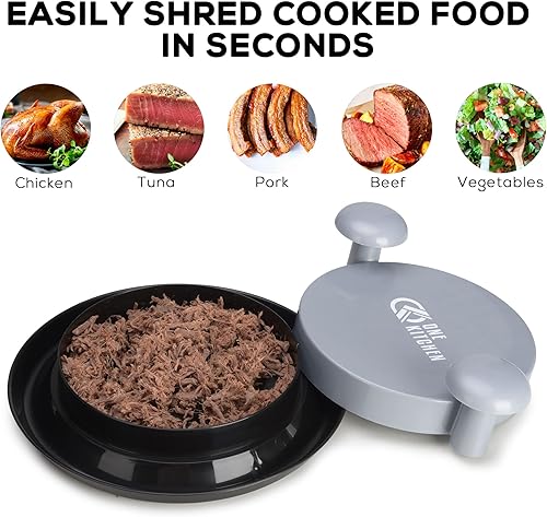 Miniatura 6 de One Kitchen - Trituradora de pollo con alfombrilla de silicona antideslizante negra y libro electrónico, herramienta trituradora de verduras y