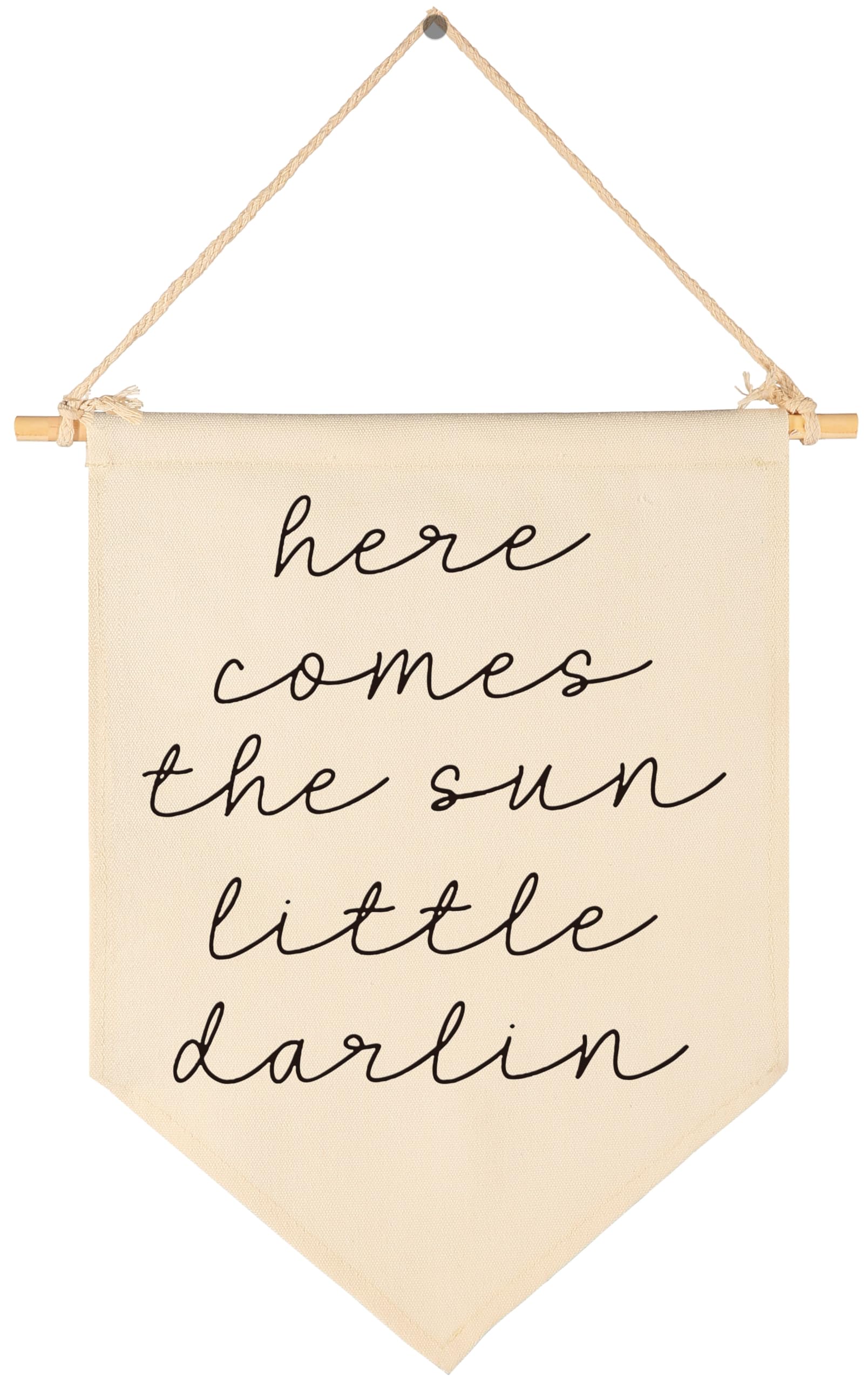 Boho Sunshine Canvas Banner Pennant Sign Wall Decor Gift for Boy Girl Kids Nursery Baby Room Bedroom Playroom-Positive Quote,Baby,Shower Birthday Christmas Gift-Here Comes the Sun