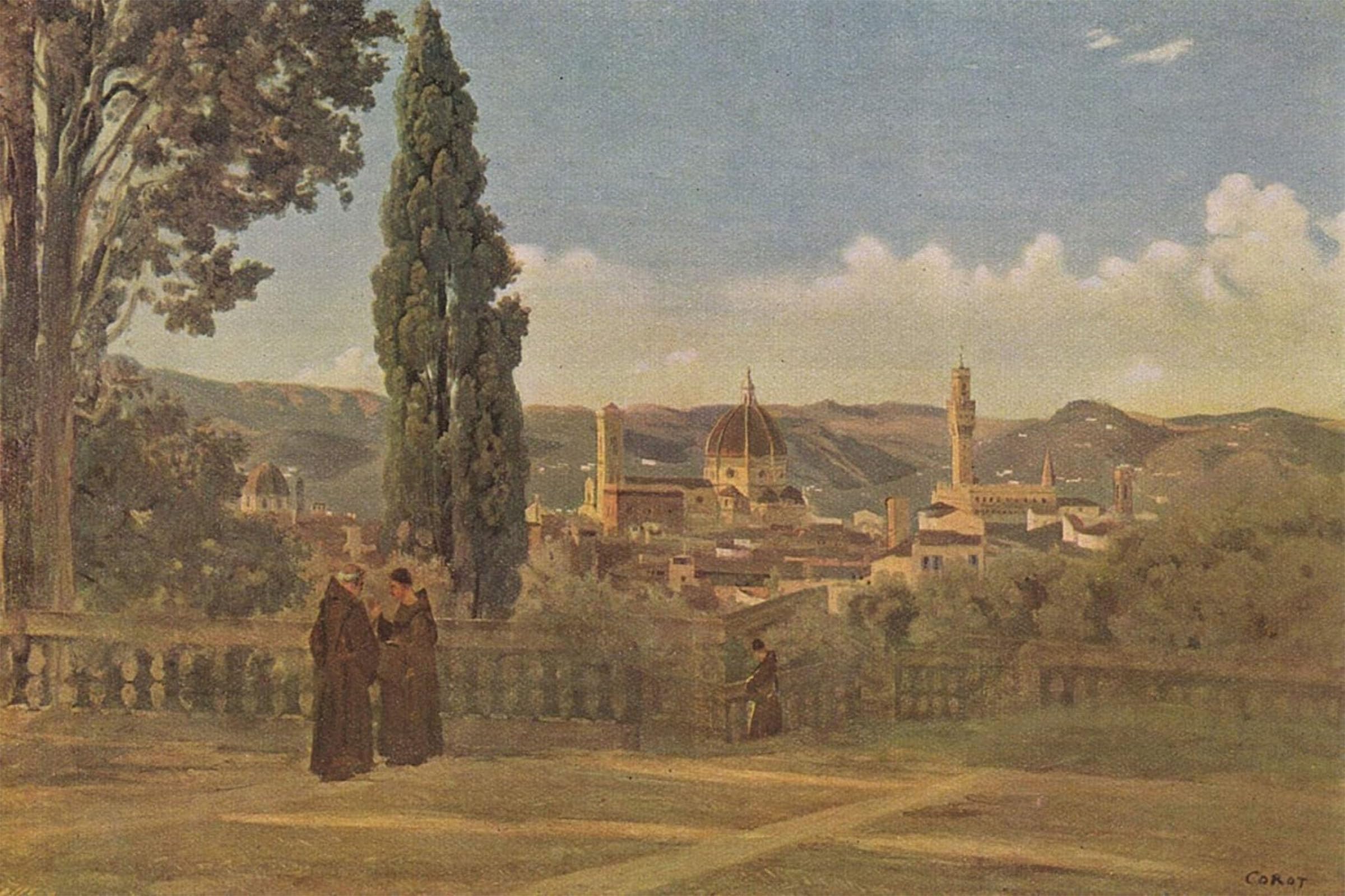 ARTXLXXBN Famous Painting Art Wall Decor Abstract Art Picture View of Florence from the Boboli Gardens by Jean Baptiste Camille Corot Animal Pictures for Home Decor 60x90cm