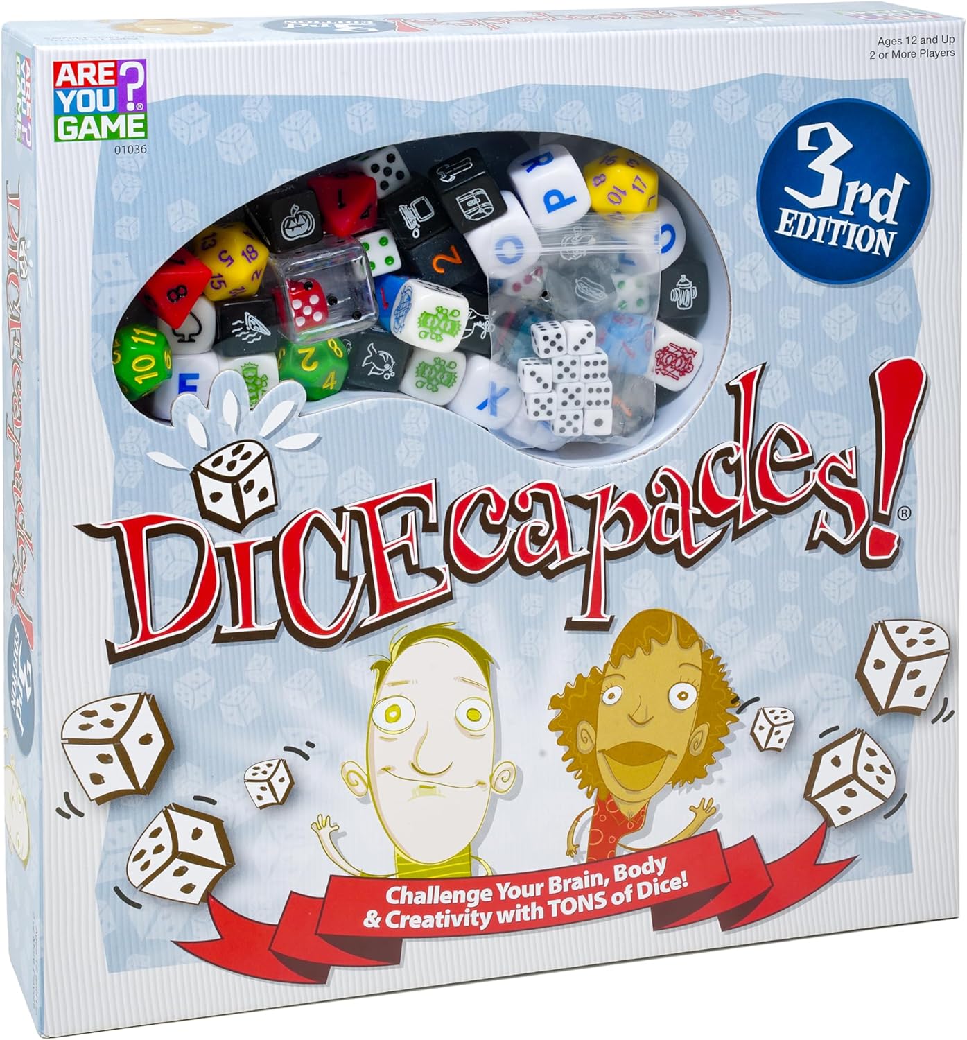 AreYouGame.com DICEcapades! 3rd Edition Party Game Fast-Paced Gameplay with Dice, Trivia, Drawing & Physical Challenges | Ages 12+ | Family Game Night | 2+ Players
