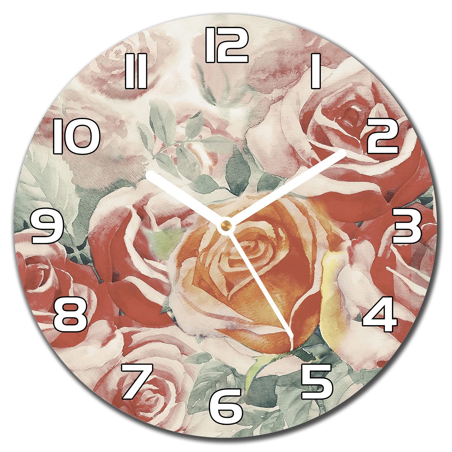 Horloge murale salon moderne en verre Coloray 30 cm motif floral bouquet de roses de jardin