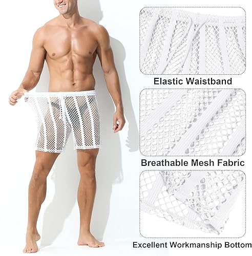 Miniatura 7 de Panegy Pantalones y pantalones cortos de malla con cordón de malla para hombre, pantalones de descanso sueltos