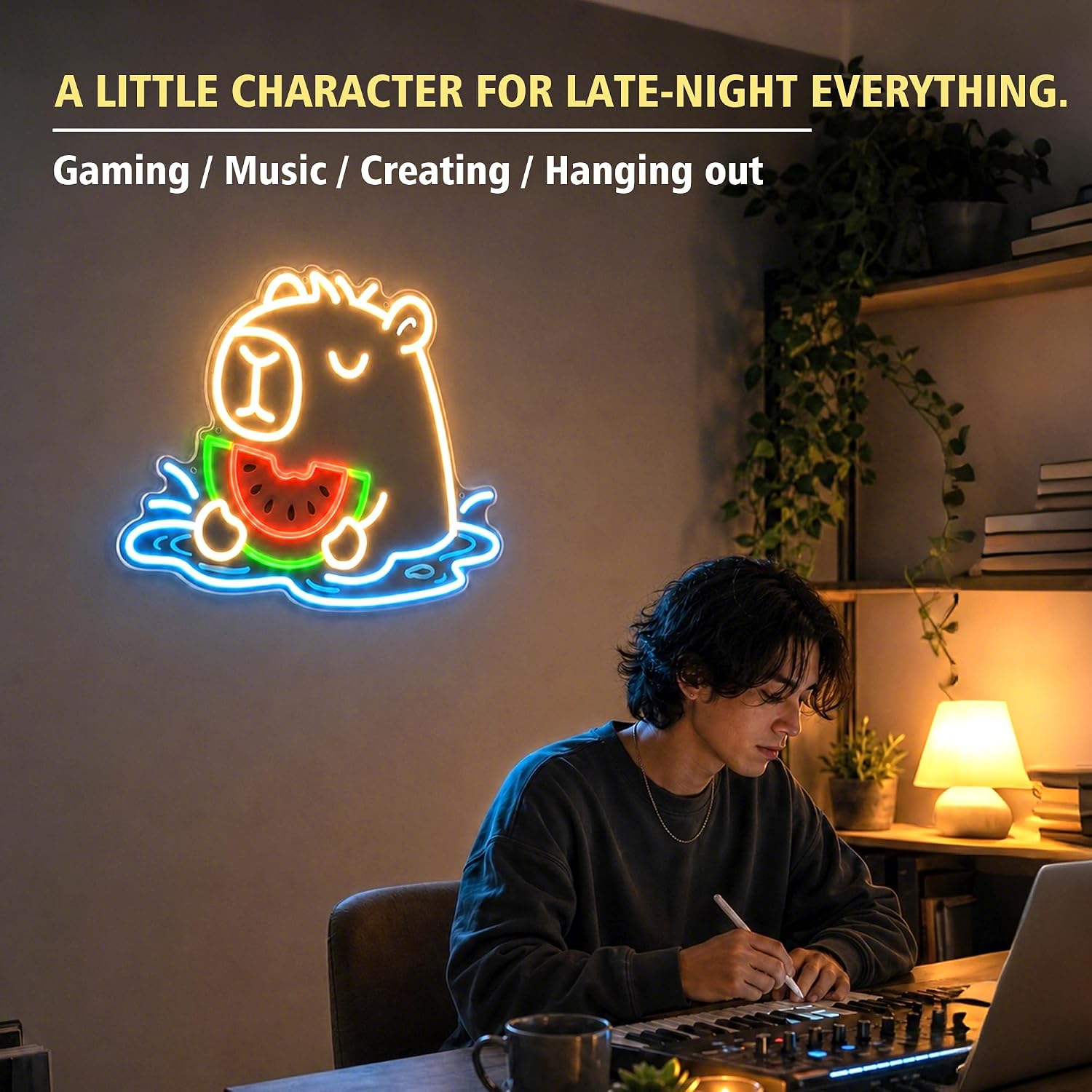 Capybara Neon Sign, Watermelon LED Wall Light for Room Decor image 5