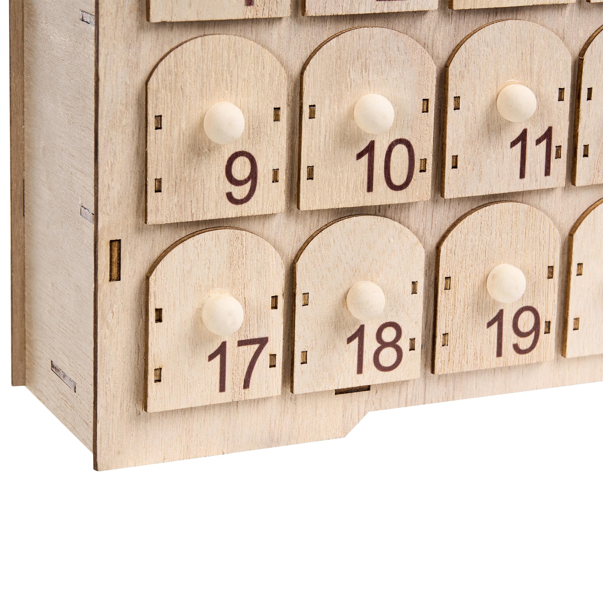 Weihnachtsdekoration Holz beleuchtet mit LED-Lichtern Adventskalender batteriebetrieben winterliche Landschaft Hellbraun Helin