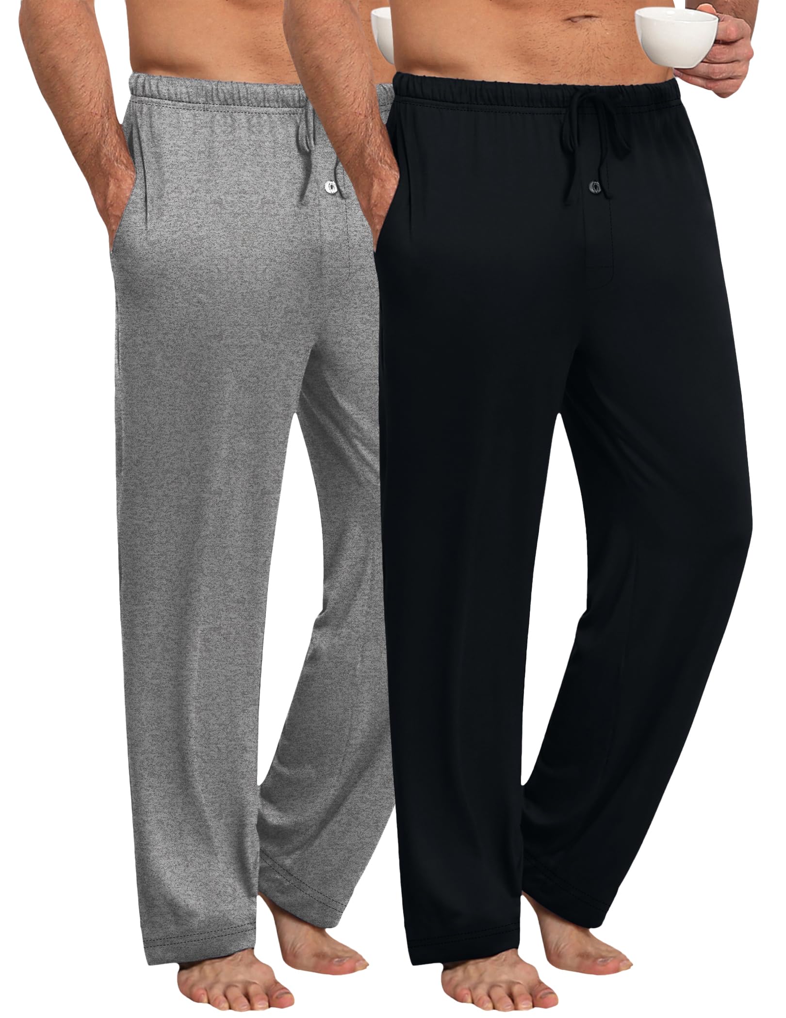 Ekouaer 2er Pack Pyjamahose Lang Herren Karierte Schlafanzughose Weich PJs 2-teiliges Pyjama Hose Set Loungewear und Nachtwäsche Karierte Hosen für Männer S-XXL