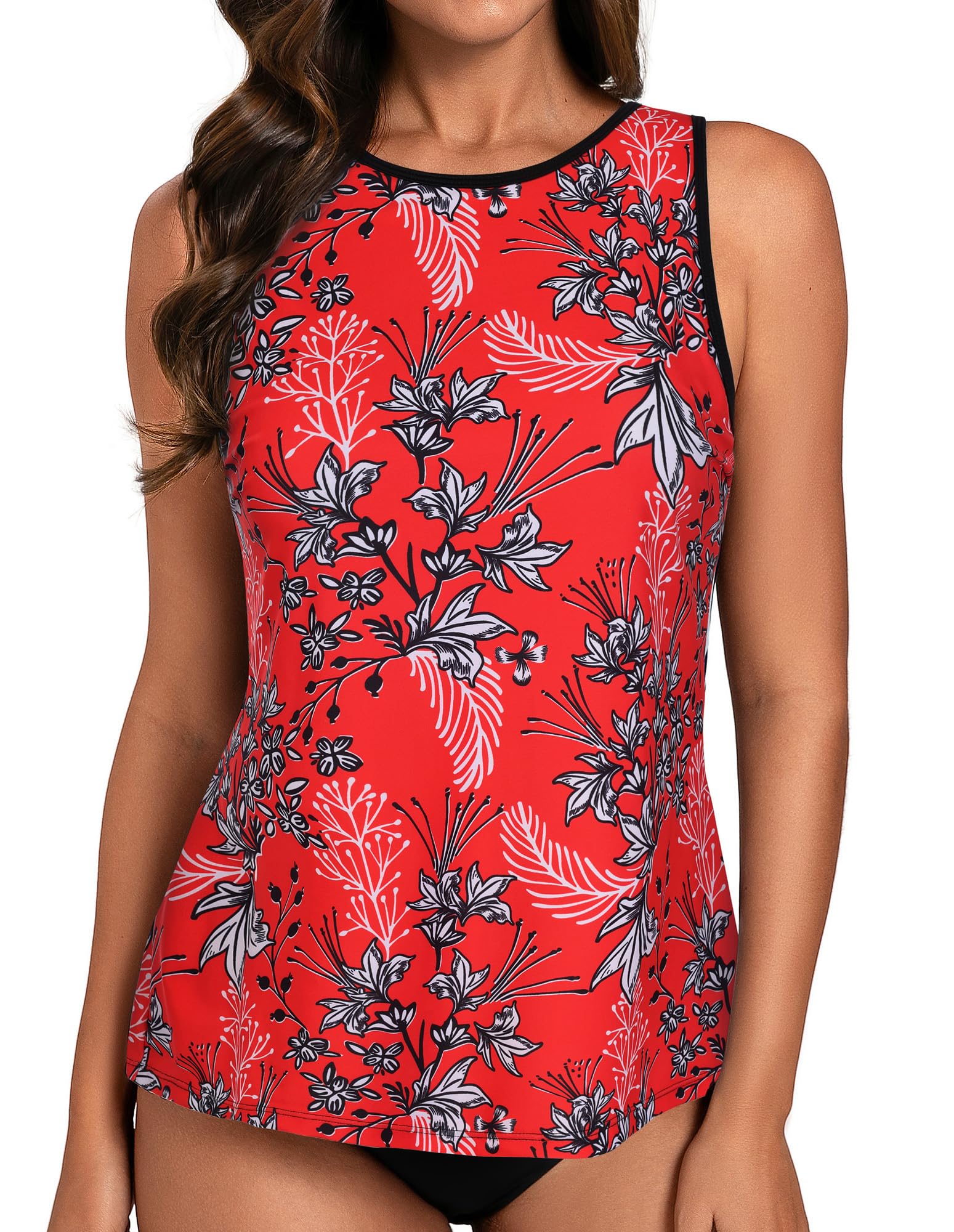 Hanna Nikole Tankini Oberteil Damen Einzeln,Bauchweg Badeanzug Top Nur, Bescheidenes Tanktop Ohne Unterteil,Sport- Badeoberteil für Damen