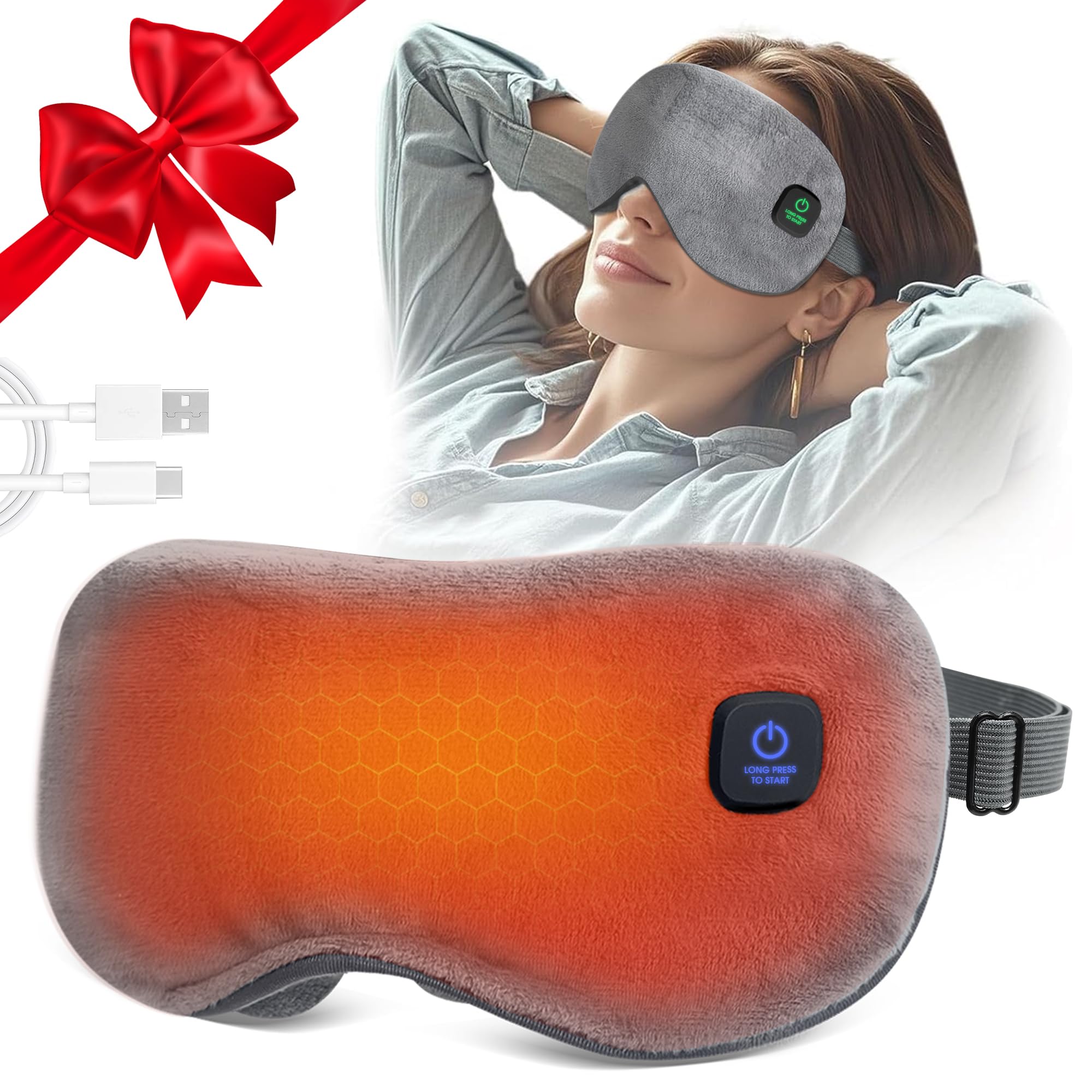 Heated Eye Mask, BOYUNSHI Cordless Eye Mask for Dry Eyes and Fatigue, 3 Heat Levels Rechar...