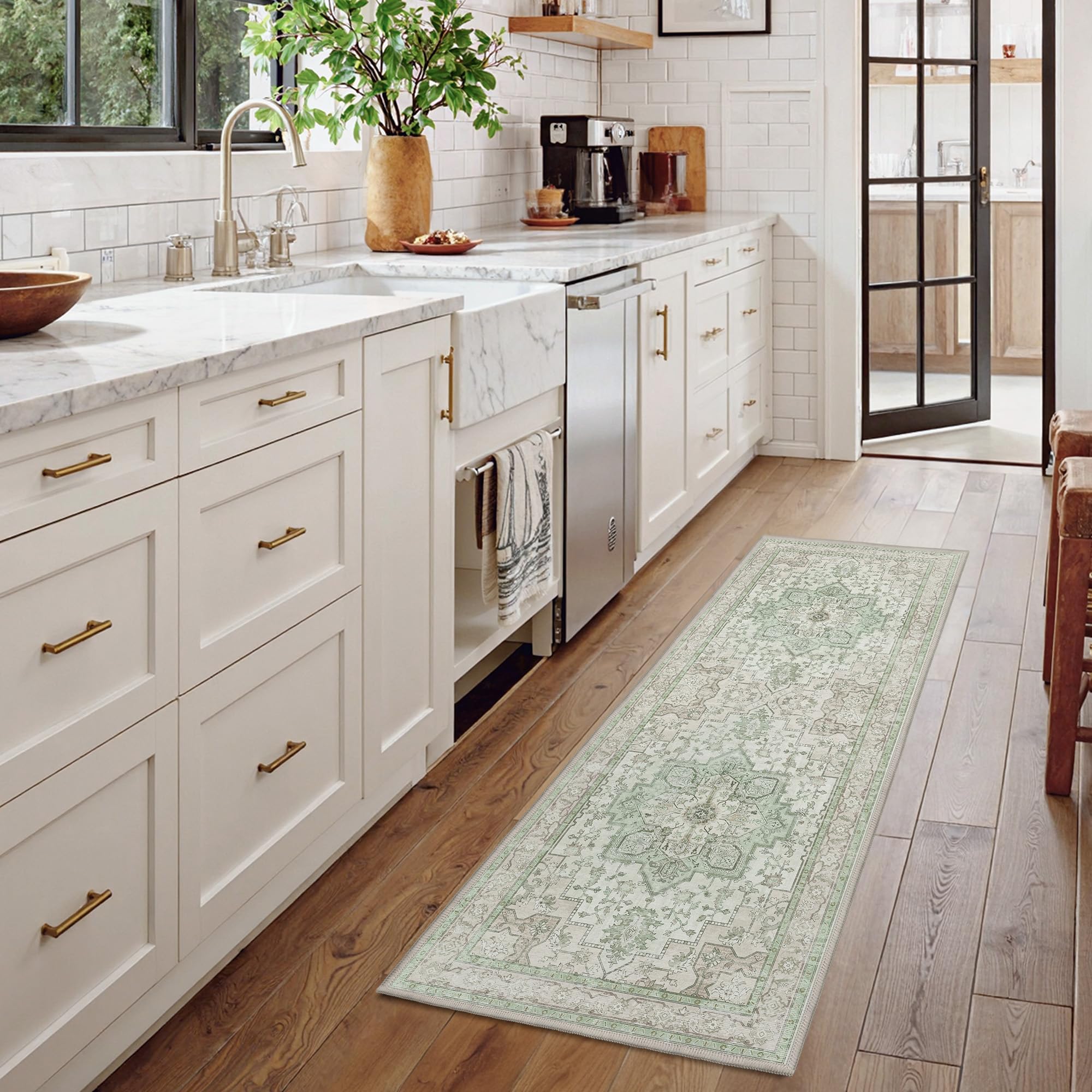 GENIMO 2'6''x10 Runner Rugs for Hallway, Machine Washable Non Slip Vintage Rugs, Low Pile Lightweight Soft Print Rug for Enrtyway, Corridor, Home