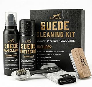 Suede & Nubuck Cleaning Kit – 5-Piece Set with Foam Suede Cleaner & Protector Spray, 3-Way Brush, Scrub Brush & Cloth – Suede Care Kit for Shoes & Boots- Compatible with Ugg Boots
