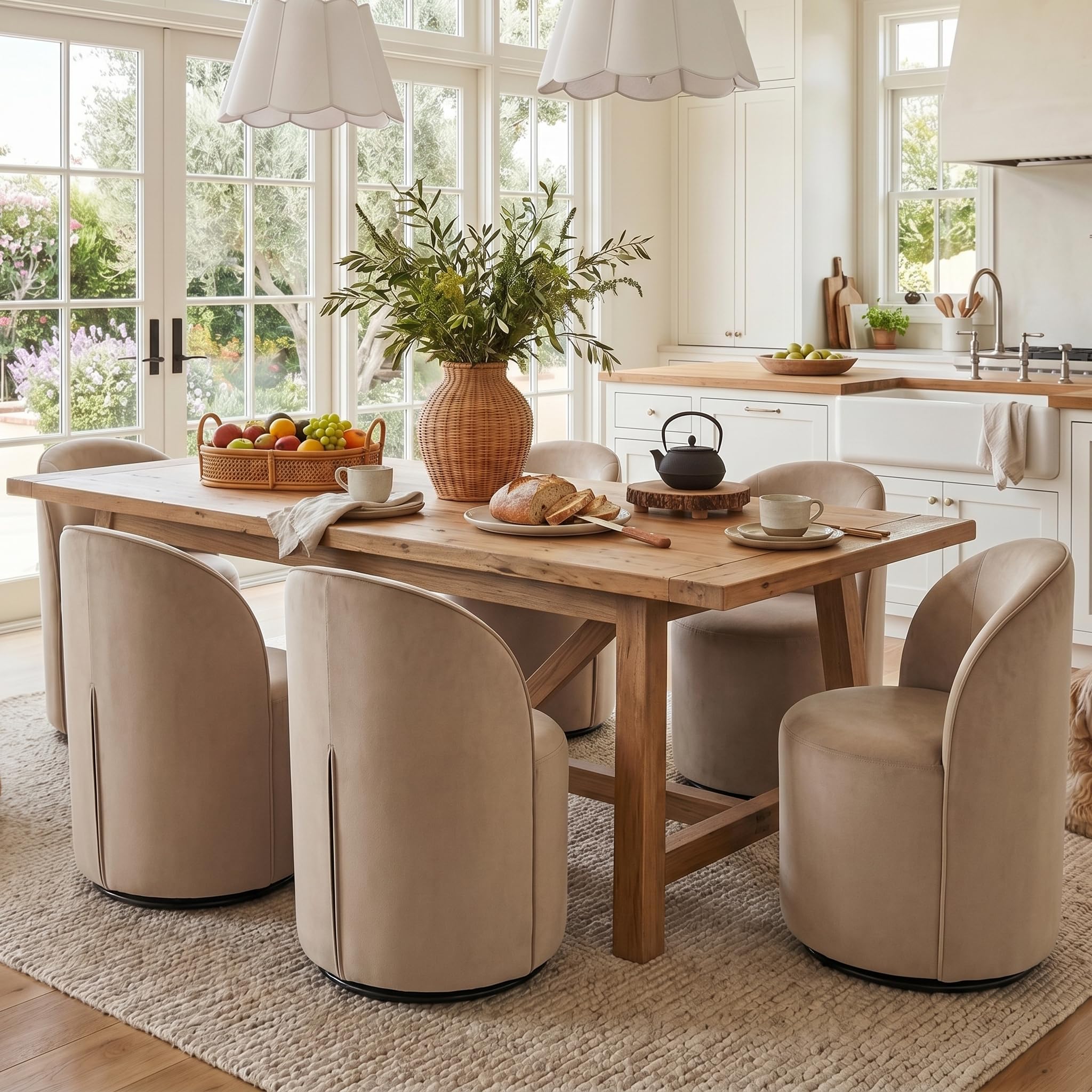HNY Upholstered Swivel Barrel Chairs Set of 6