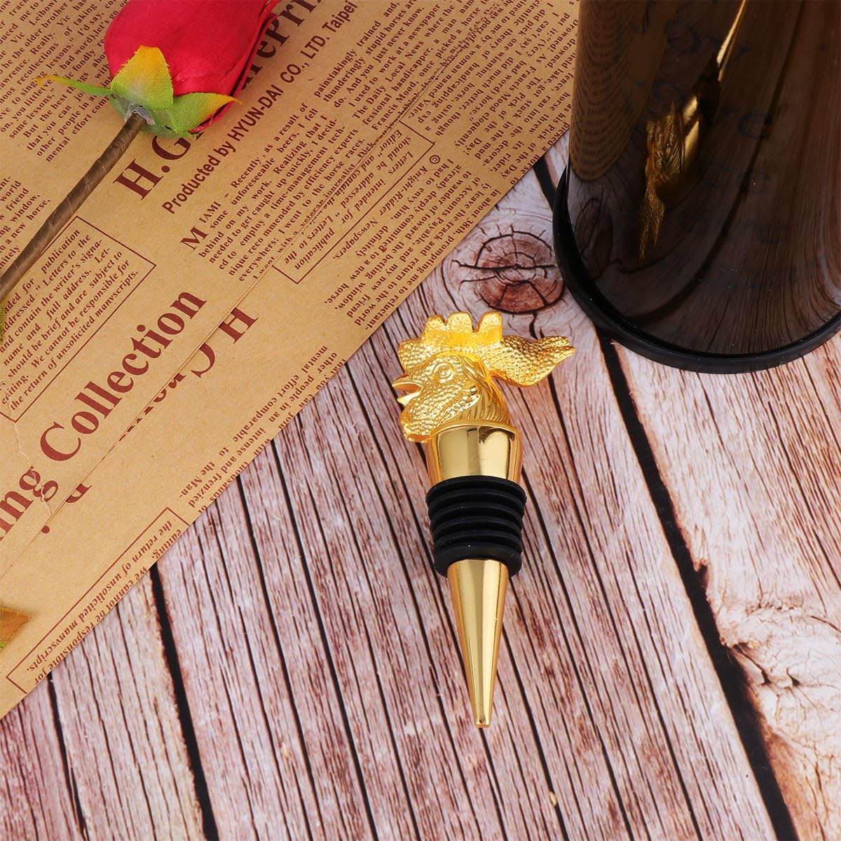 Creative Chicken Wine Bottle Stopper Alloy Golden for Bar Restaurant
