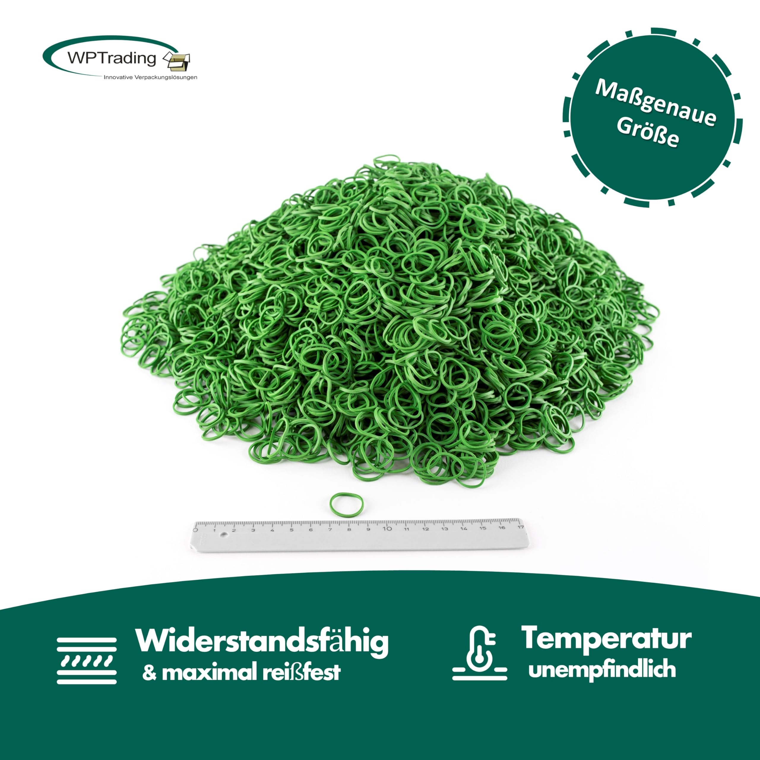 Gummiringe 1 kg Pack Ø 15mm in Grün - Gummibänder breit 1mm auf Natur Kautschukbasis für Büro & Haushalt reißfest - Haushaltsgummi klein extra stark zum Bündeln, Fixieren & Verschließen
