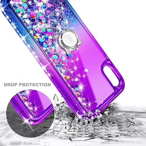 Miniatura 6 de NGB - Funda para iPhone XR con protector de pantalla de vidrio templado, soporte de anillocorrea de muñeca, para niñas y mujeres (moradoazul)