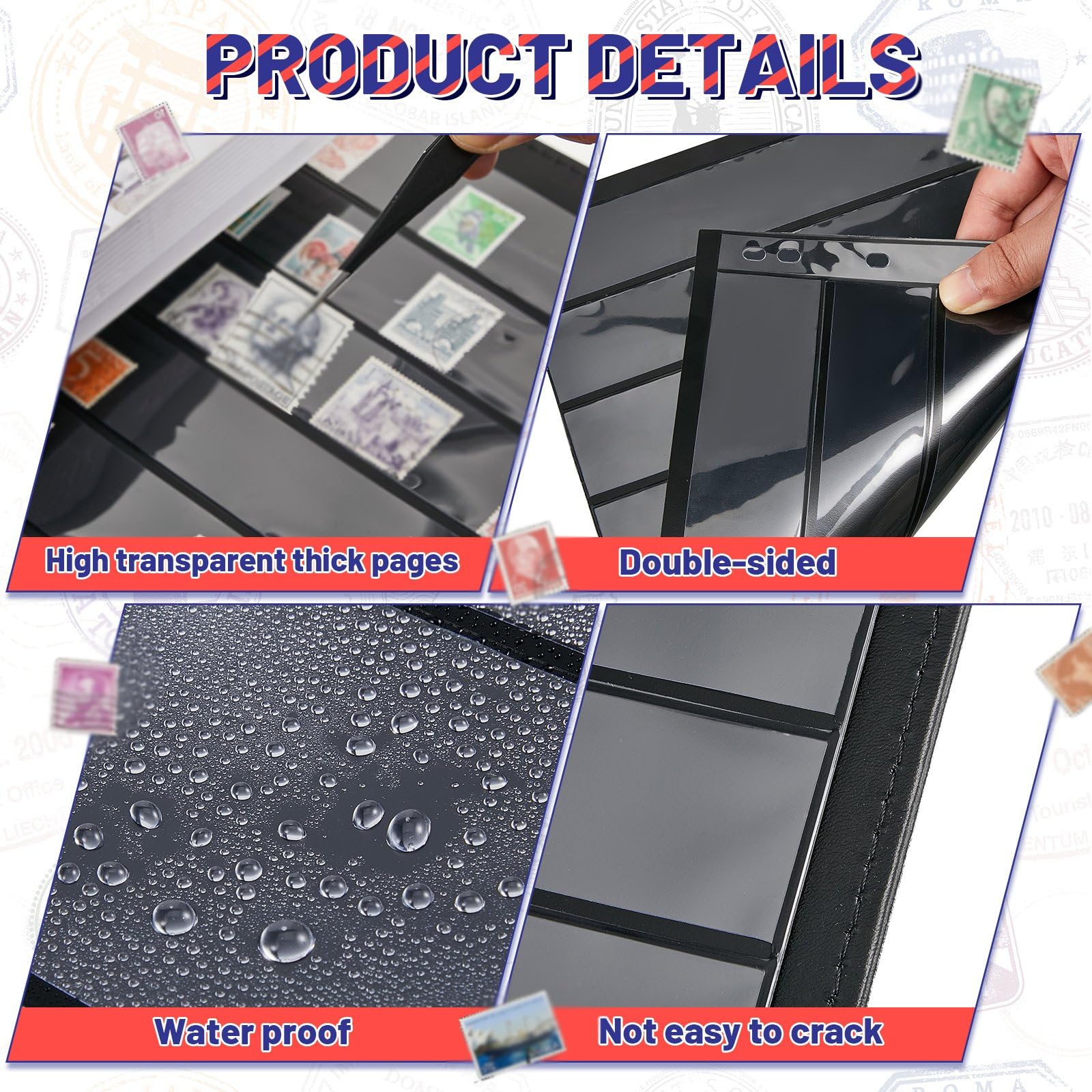 Pages de timbres pour collection de timbres avec pages de timbres pour classeur d'album de timbres avec pochettes standard à 9 trous pour collectionneurs de timbres (7 feuilles)