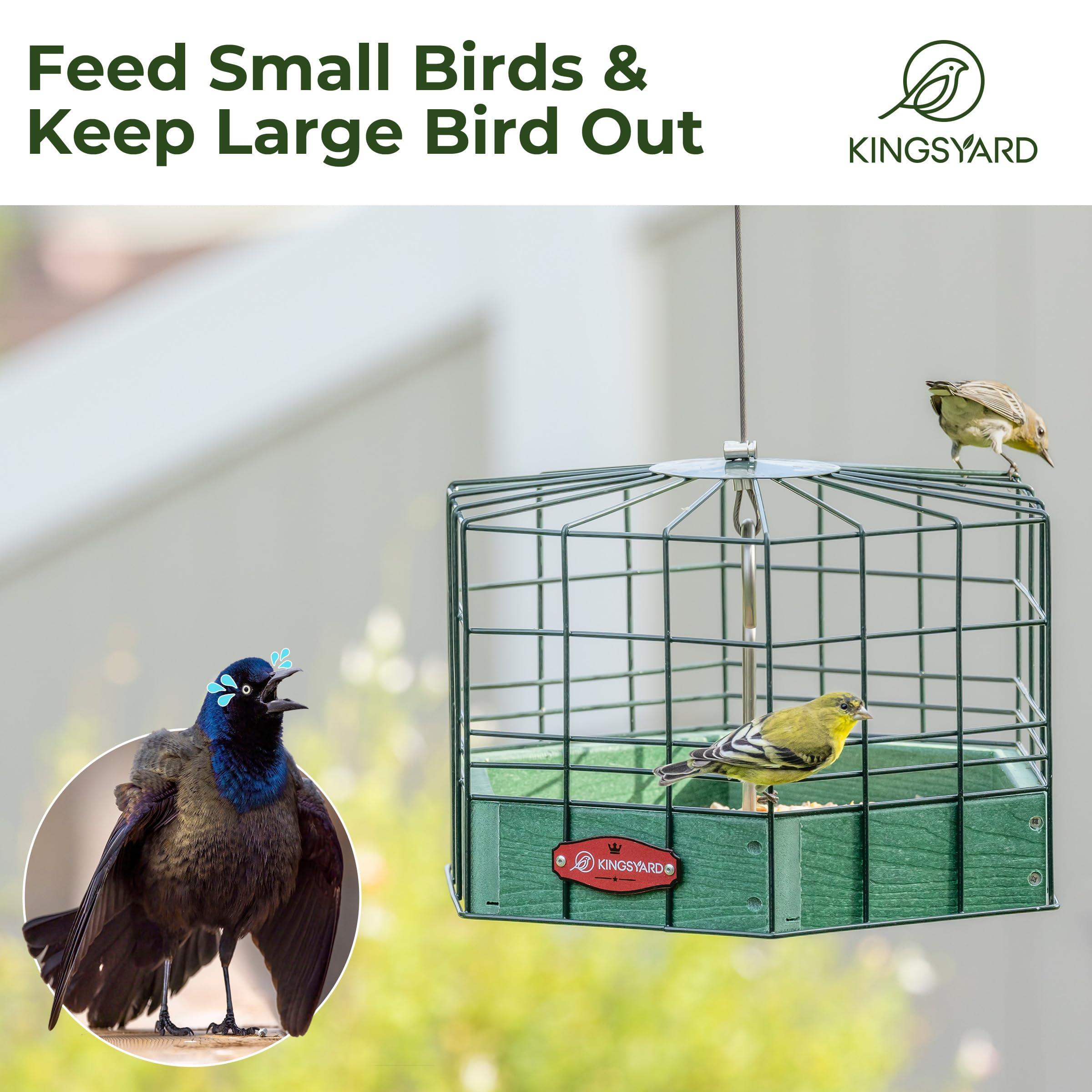 Kingsyard GrackleProof Bird Feeder for Outdoor Hanging Rugged Recycled Plastic Feeding