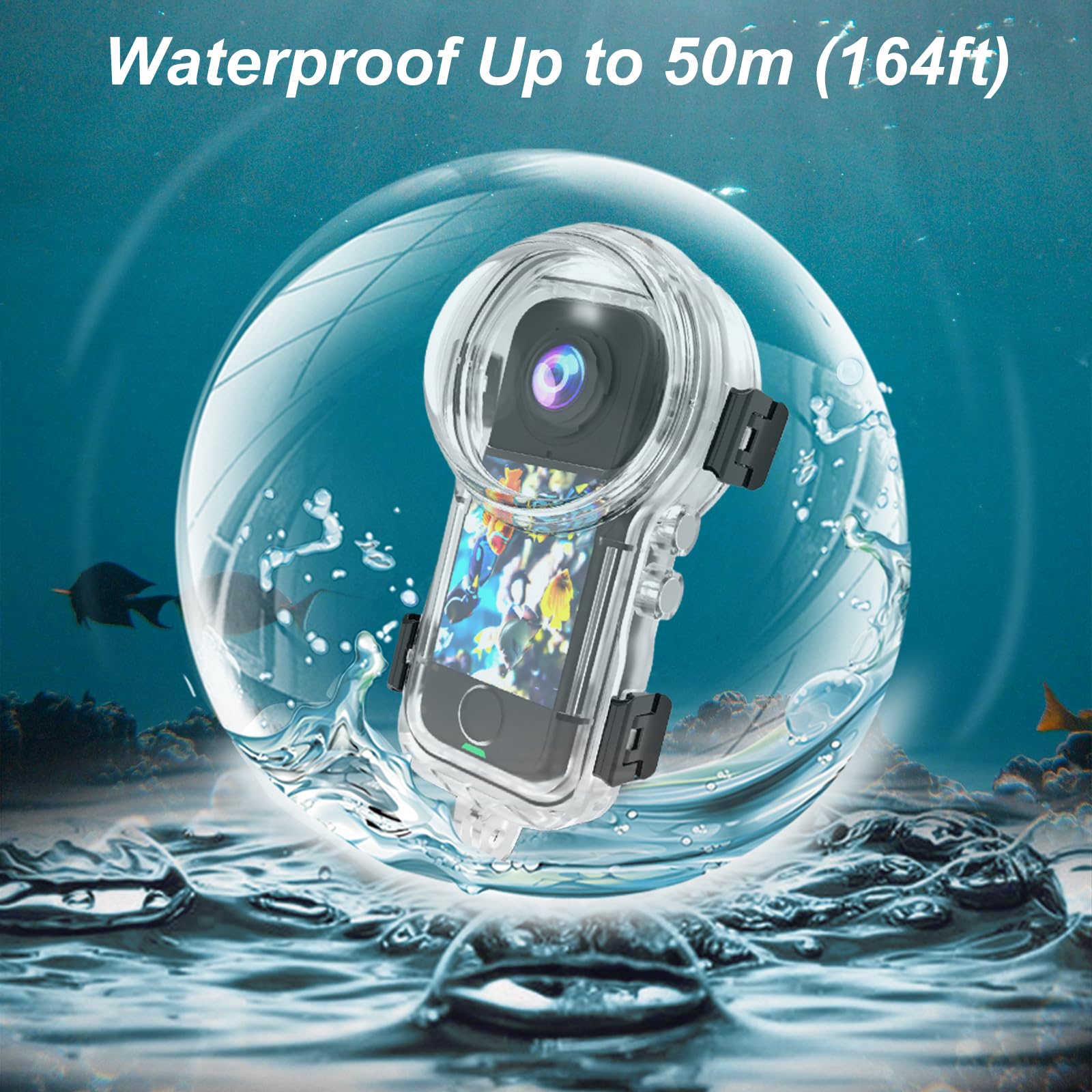 Insta 360 X4 Air - Funda de buceo invisible, carcasa de prevención de salpicaduras impermeable hasta 50 m (164 pies) para buceo submarino Insta360 X4 Air con accesorios de soporte