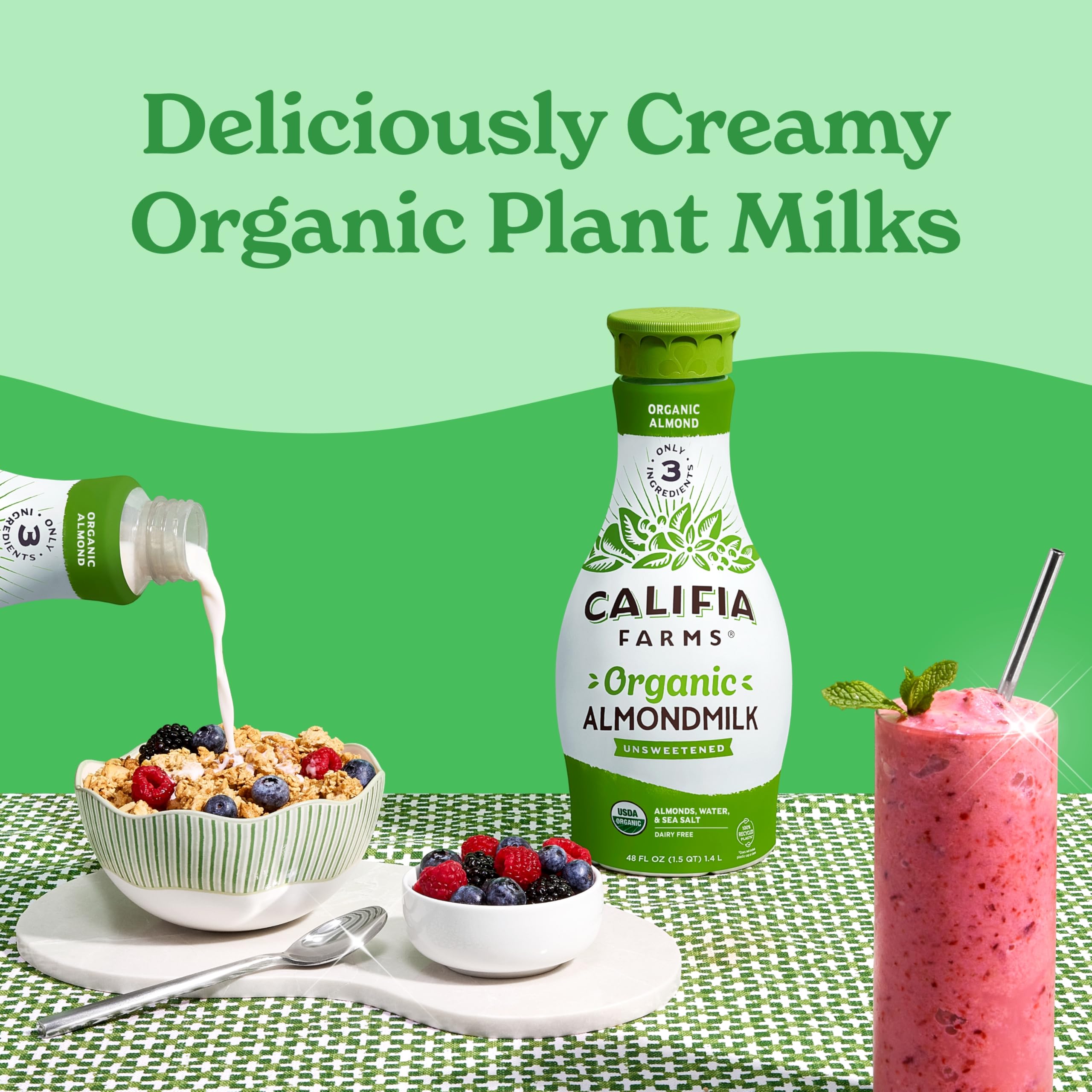 Califia Farms - Organic Unsweetened Almond Milk 48 Oz Dairy Free Keto Vegan Plant Based Organic Milk Non — view 5