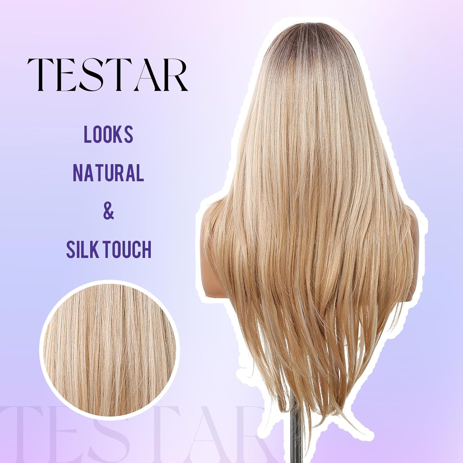 testar Long Blonde Straight Wigs With Bangs Long Ombre Blonde Synthetic Layered Wigs for Women Daily Use 26IN - Image 3