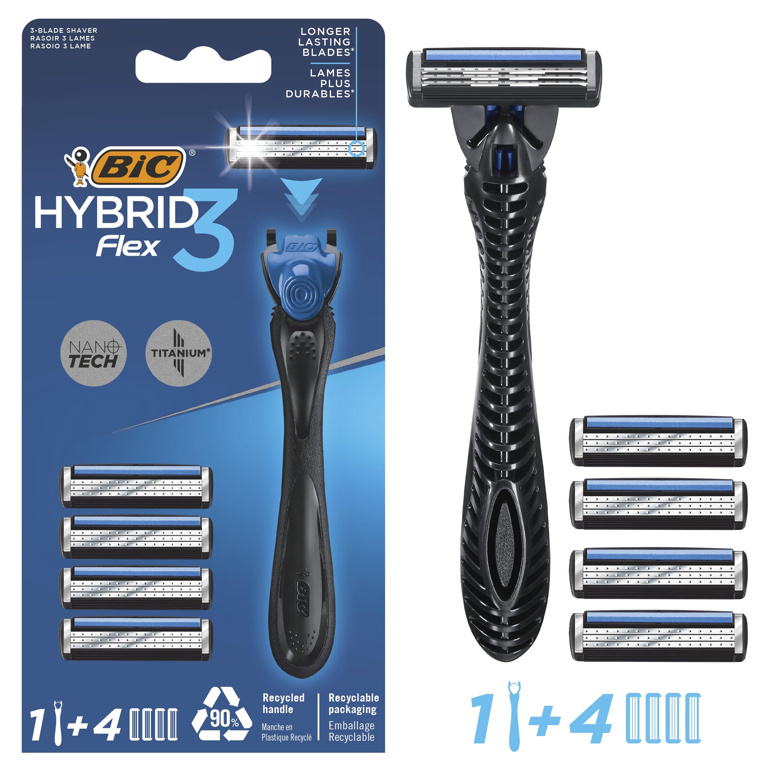 RIZAP FIBAX   BURN＋　LIMIT＋ BIC Flex 3 Hybrid Men's Razors with 1 Handle and 4 Cartridges