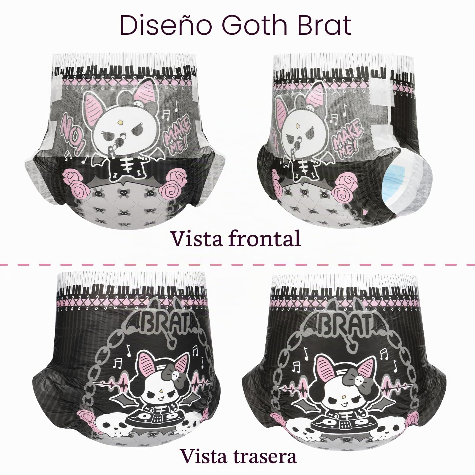 LittleForBig Pañales estampados para adultos ultra absorbentes, 7000 ml, 10 unidades, mocoso gótico (L)