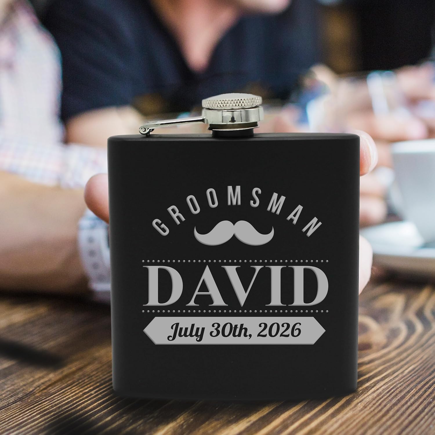 My Personal Memories Custom Engraved and Personalized Black Flask Sets for Groomsmen Best Man - Whiskers Style (5)