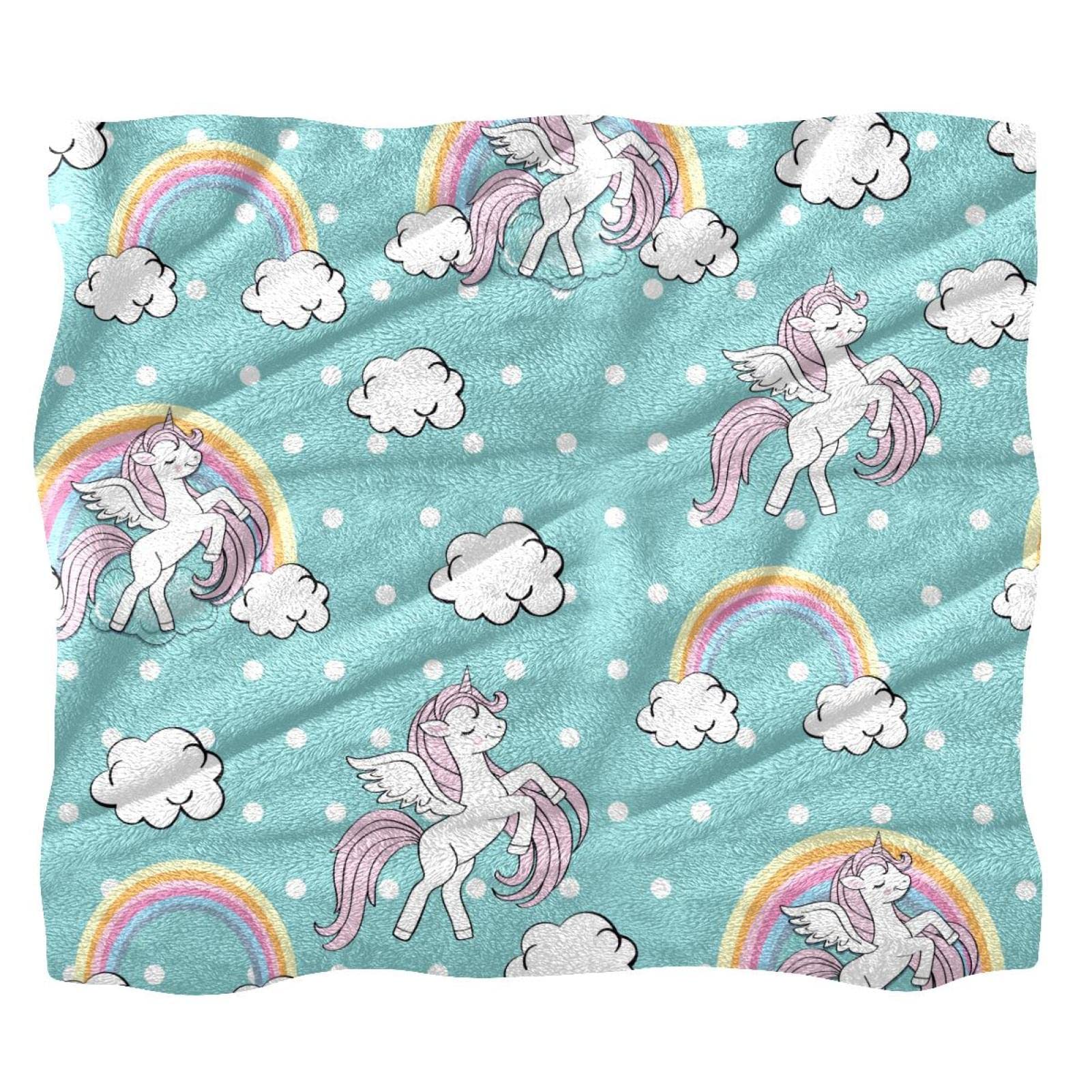 Couverture polaire licorne et arc-en-ciel pour lit d'enfant doux