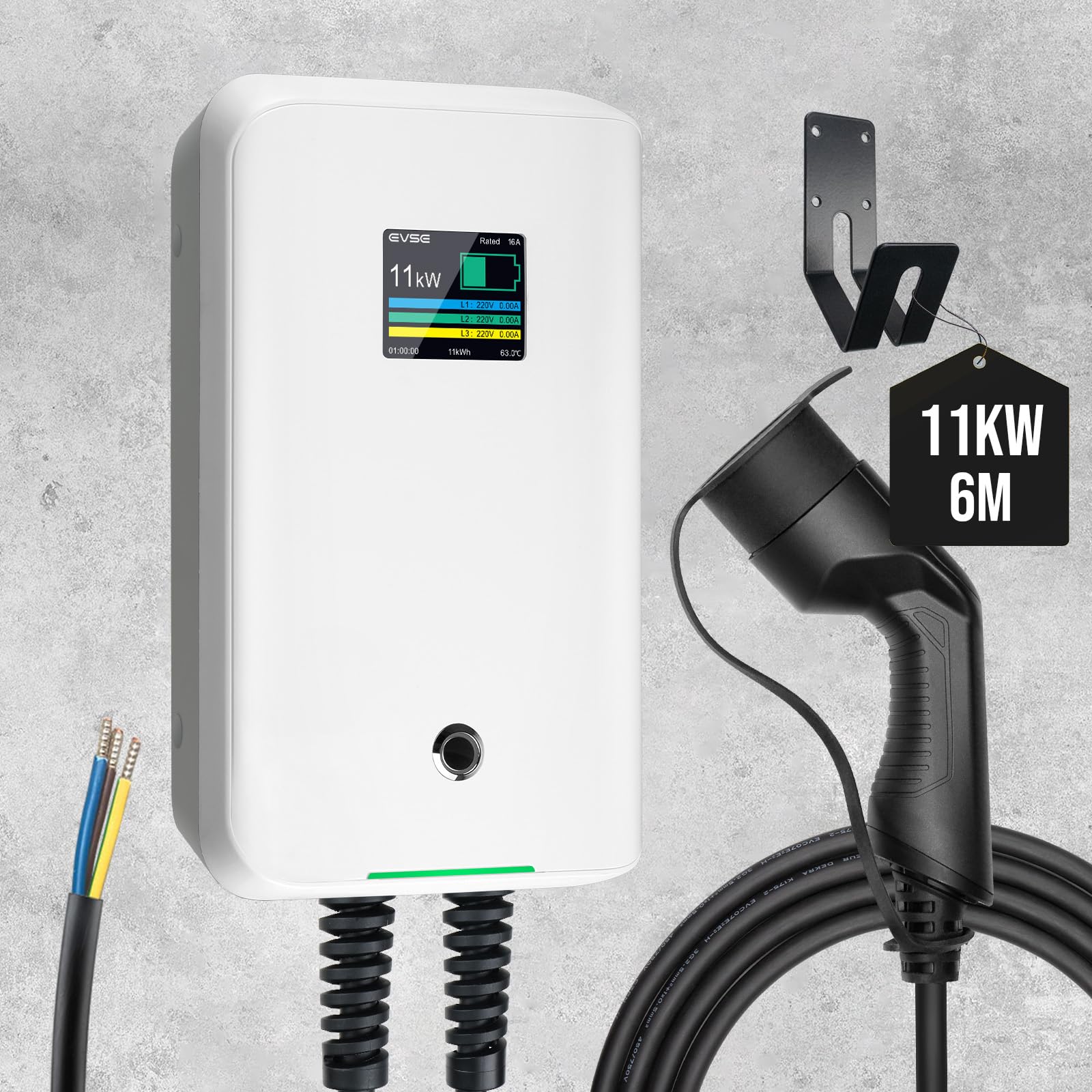 Morec 11kW trifase Stazione di Ricarica EV 16 A Tipo 2 EU Standard IEC 62196-2, Spina con Cavo di Alimentazione per Scatola di distribuzione, Portatile e Veloce da Parete, 6,1 m