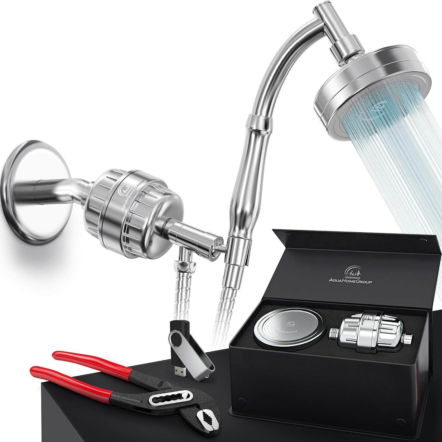 AquaHomeGroup Handheld Shower Head with Filter, 15+2 Stage, Chrome
