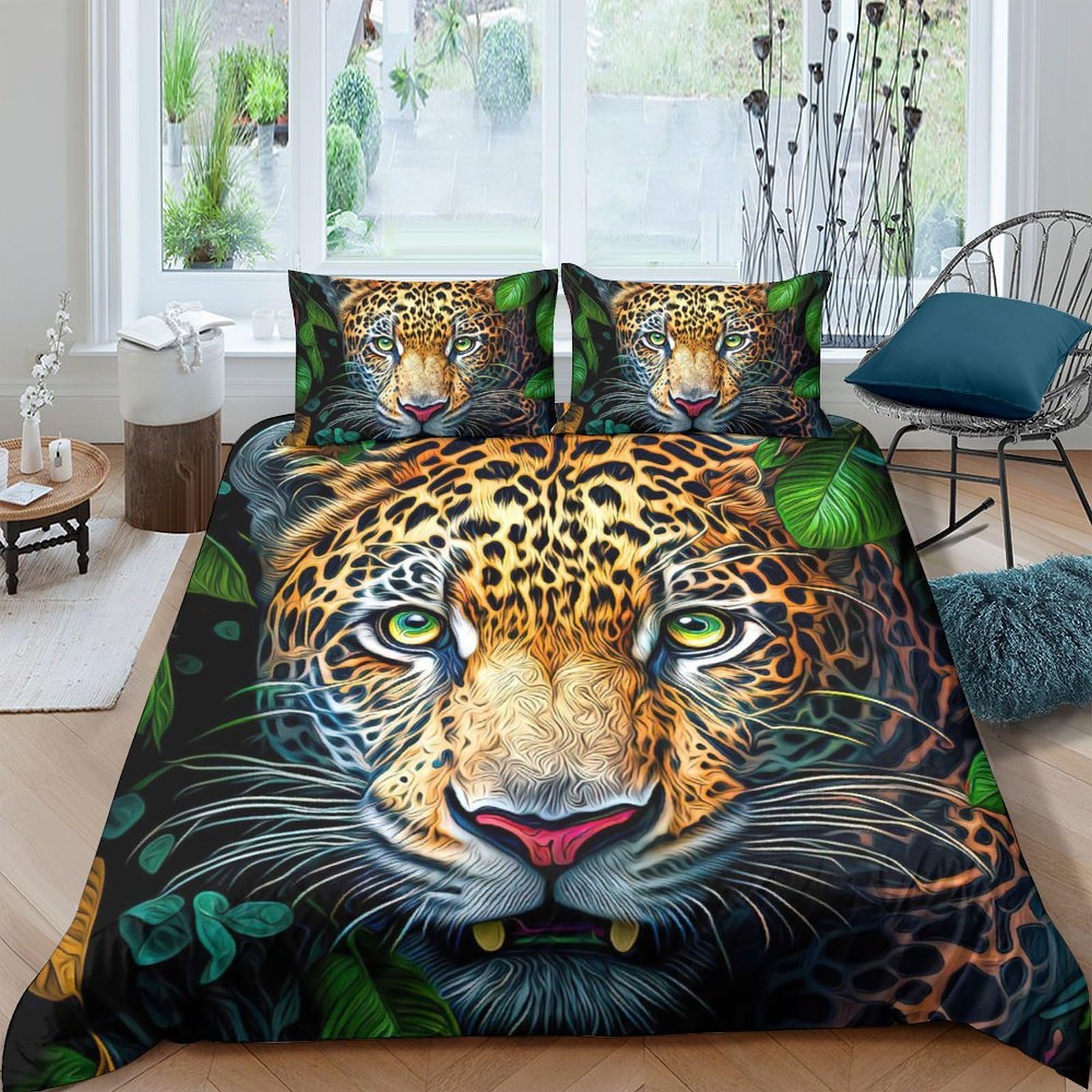 Ctjqhvkz Style-2 3D Printed Jungle Leopard Fitted Sheet Microfiber Soft Breathable Rainforest Bed Cover For Bedroom Guestroom Mattress Protection Decor Single（135X200cm）